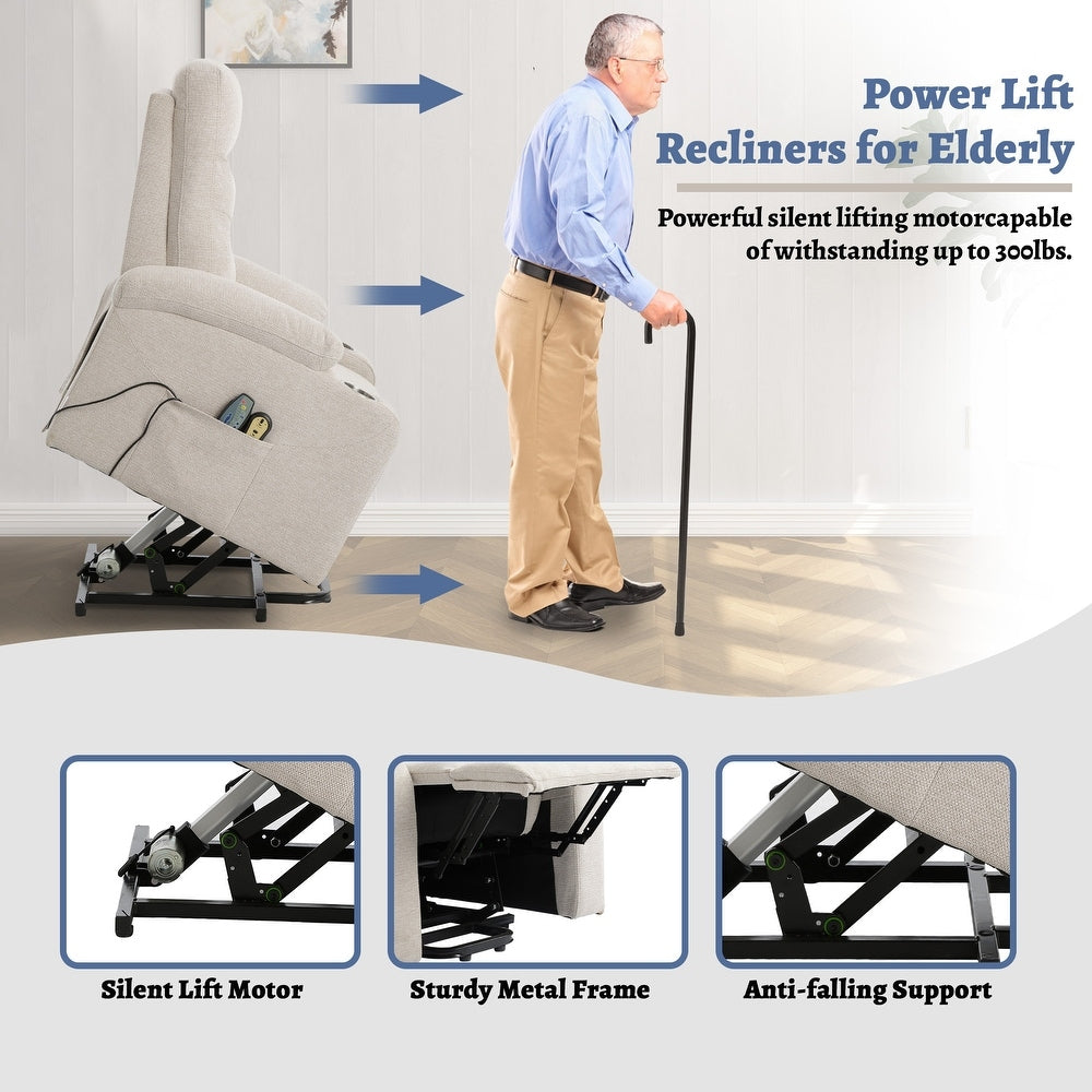 Soft Upholstered Electric Power Recliner Chair with Massage and Cup Holders