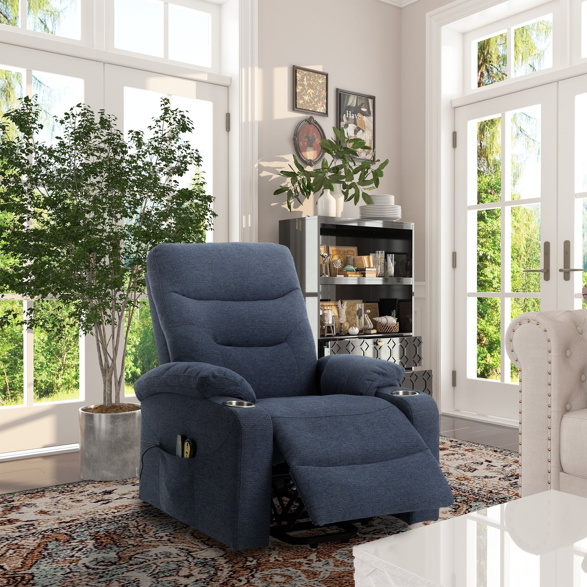Soft Upholstered Electric Power Recliner Chair with Massage and Cup Holders