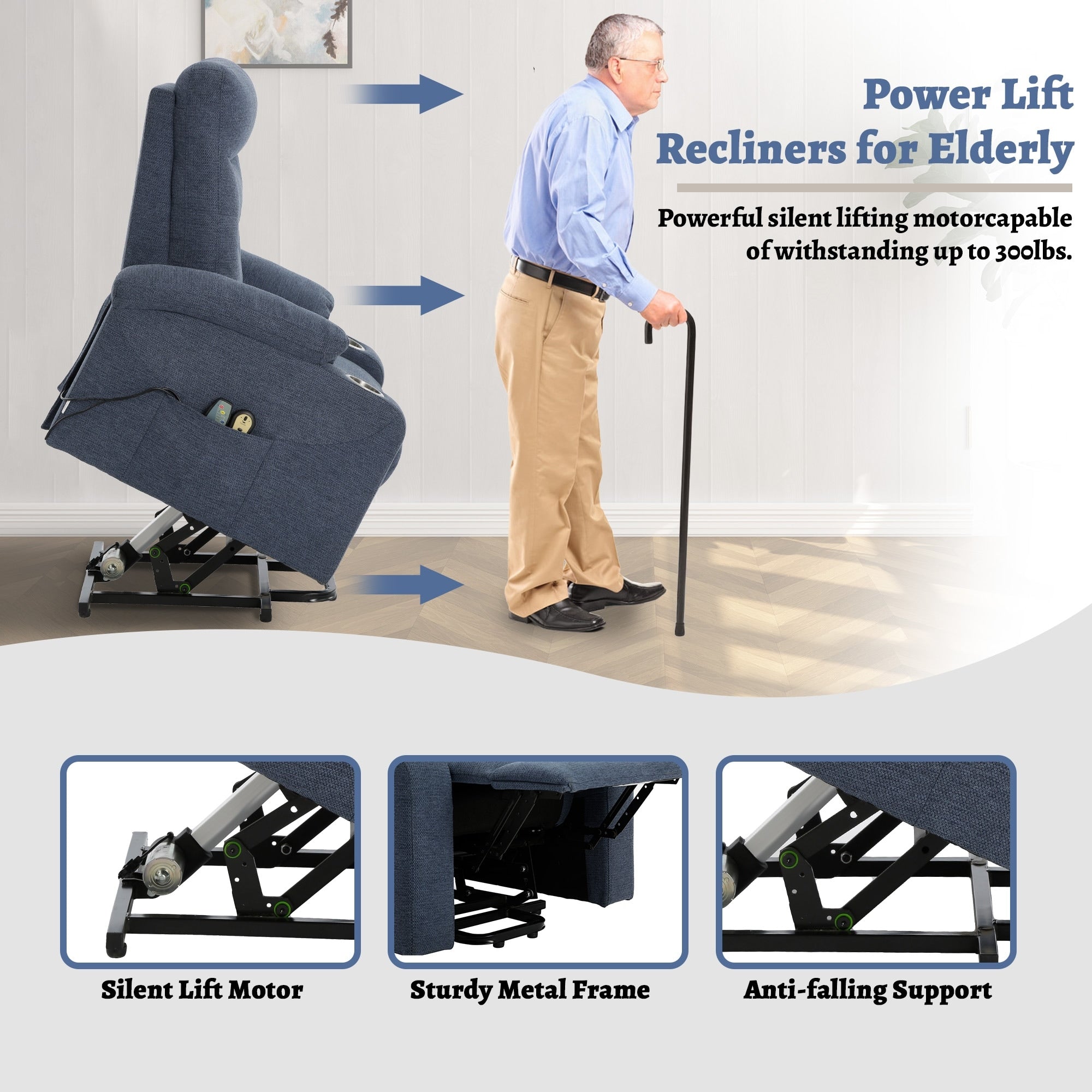 Soft Upholstered Electric Power Recliner Chair with Massage and Cup Holders