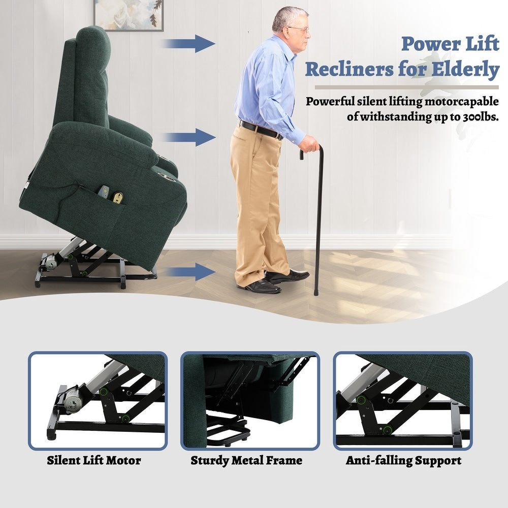 Soft Upholstered Electric Power Recliner Chair with Massage and Cup Holders