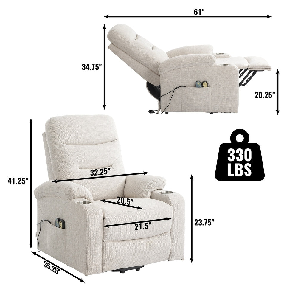 Soft Upholstered Electric Power Recliner Chair with Massage and Cup Holders