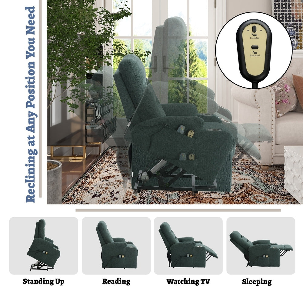 Soft Upholstered Electric Power Recliner Chair with Massage and Cup Holders