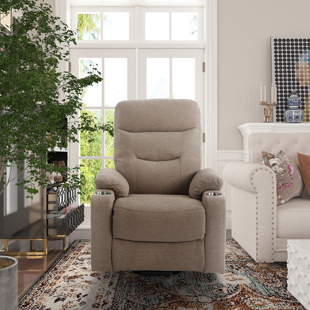 Soft Upholstered Electric Power Recliner Chair with Massage and Cup Holders