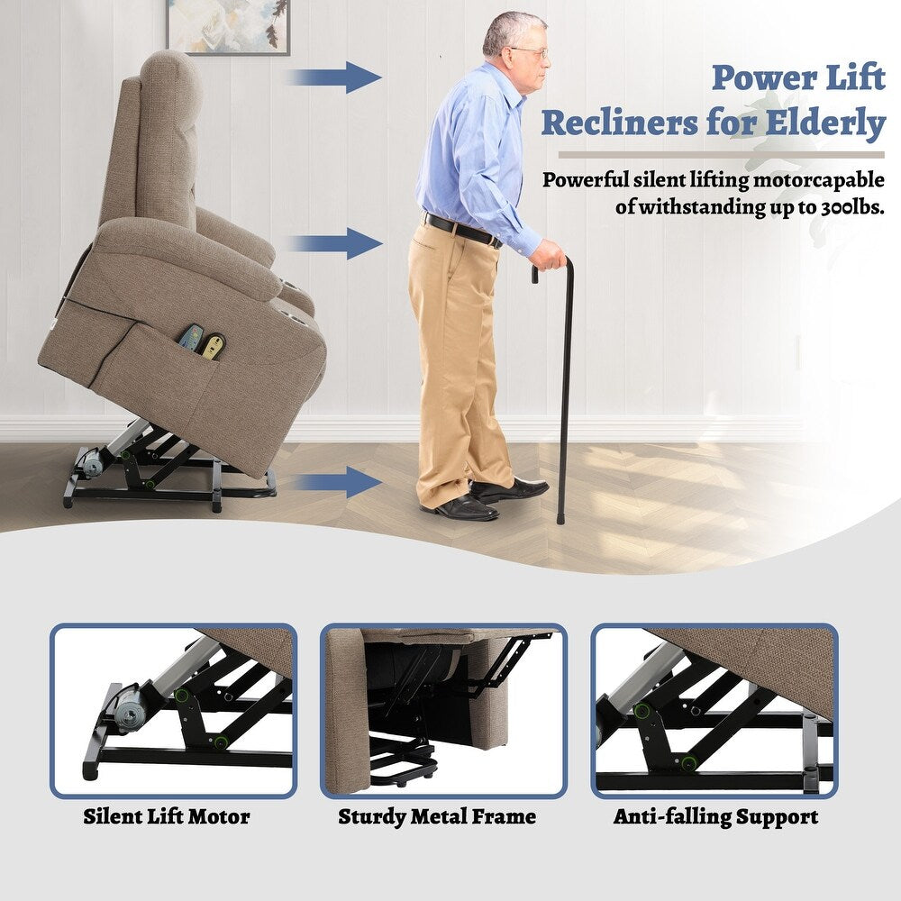 Soft Upholstered Electric Power Recliner Chair with Massage and Cup Holders