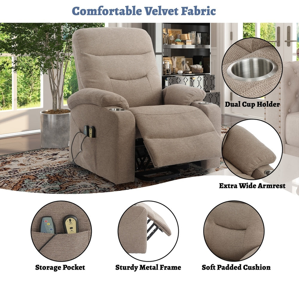 Soft Upholstered Electric Power Recliner Chair with Massage and Cup Holders
