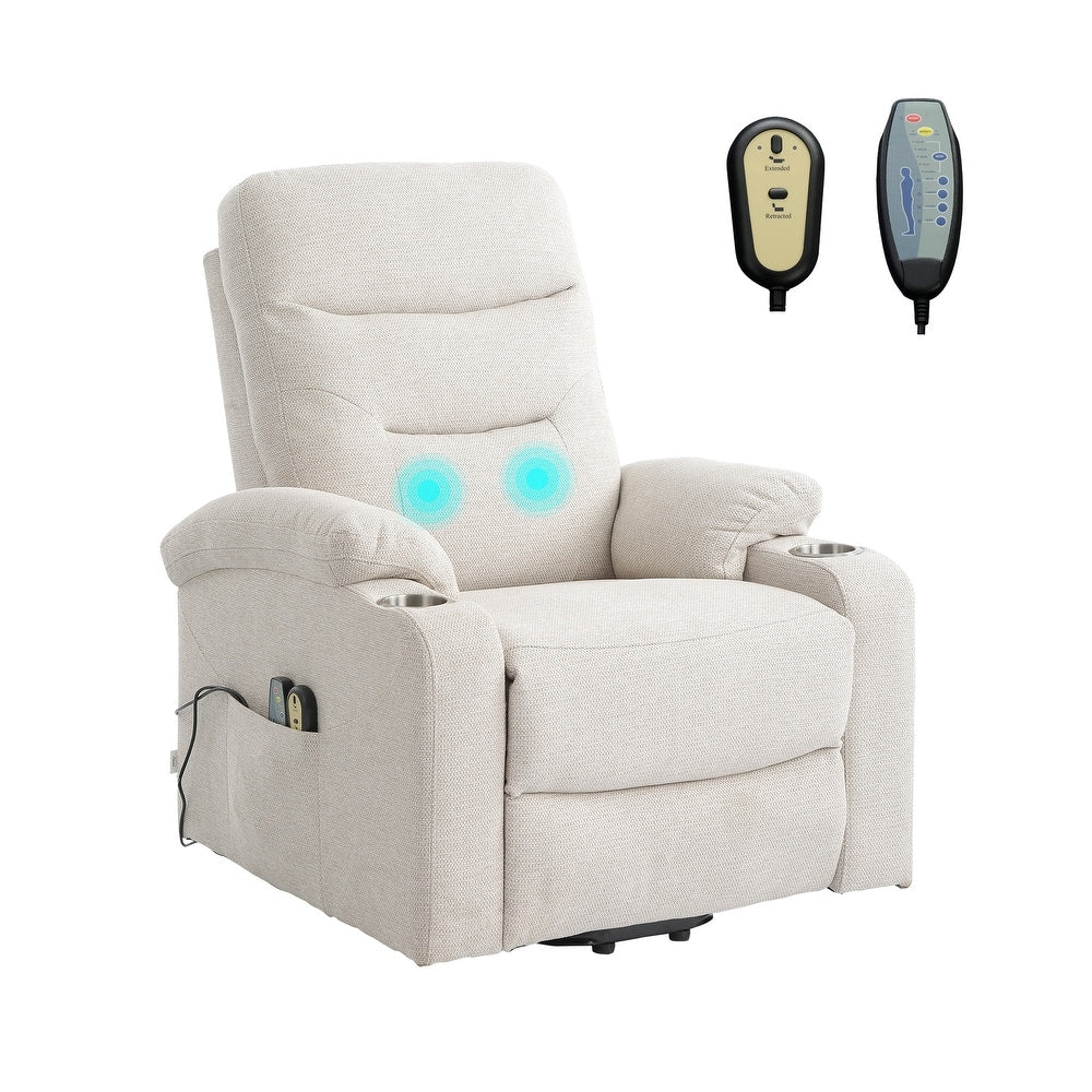 Soft Upholstered Electric Power Recliner Chair with Massage and Cup Holders