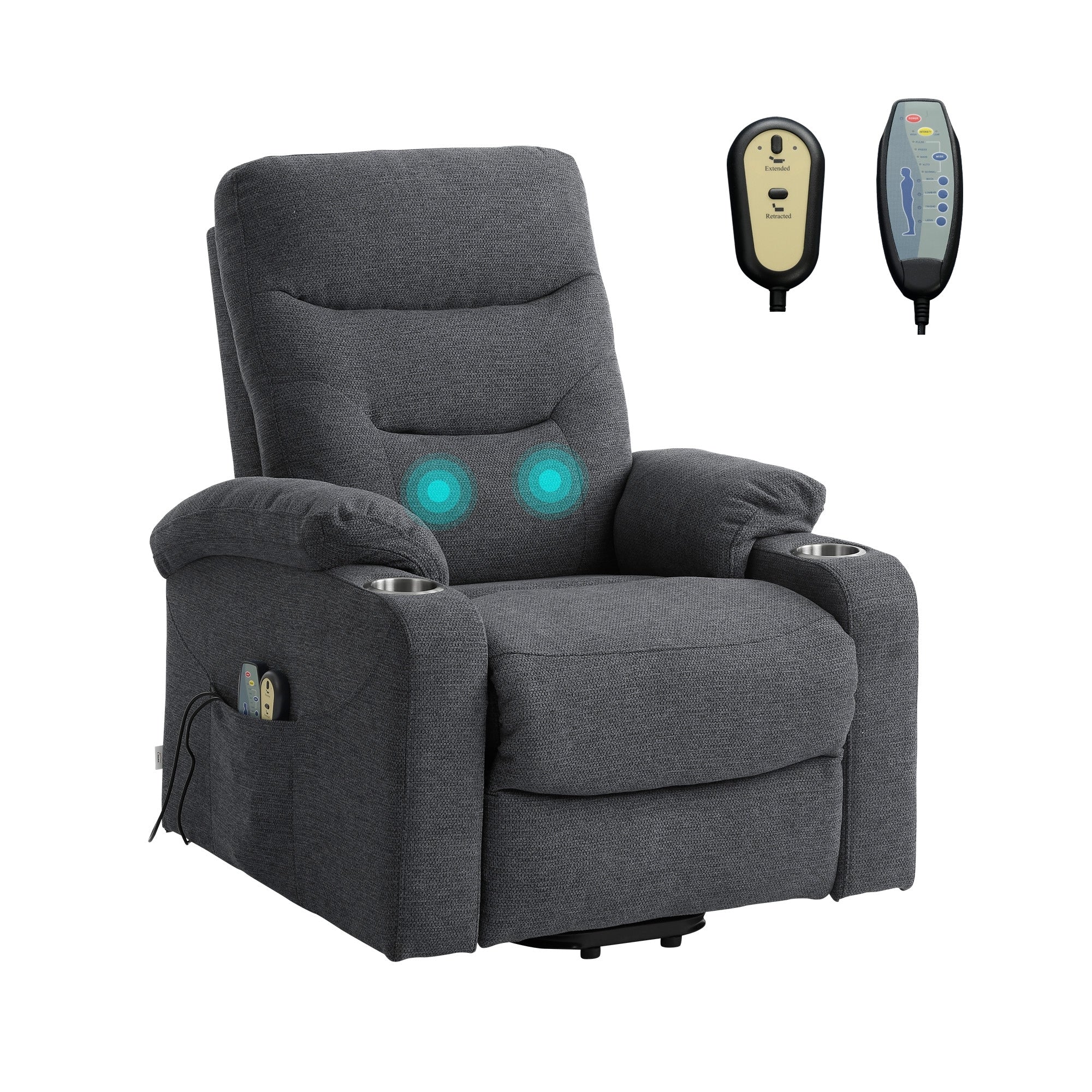 Soft Upholstered Electric Power Recliner Chair with Massage and Cup Holders