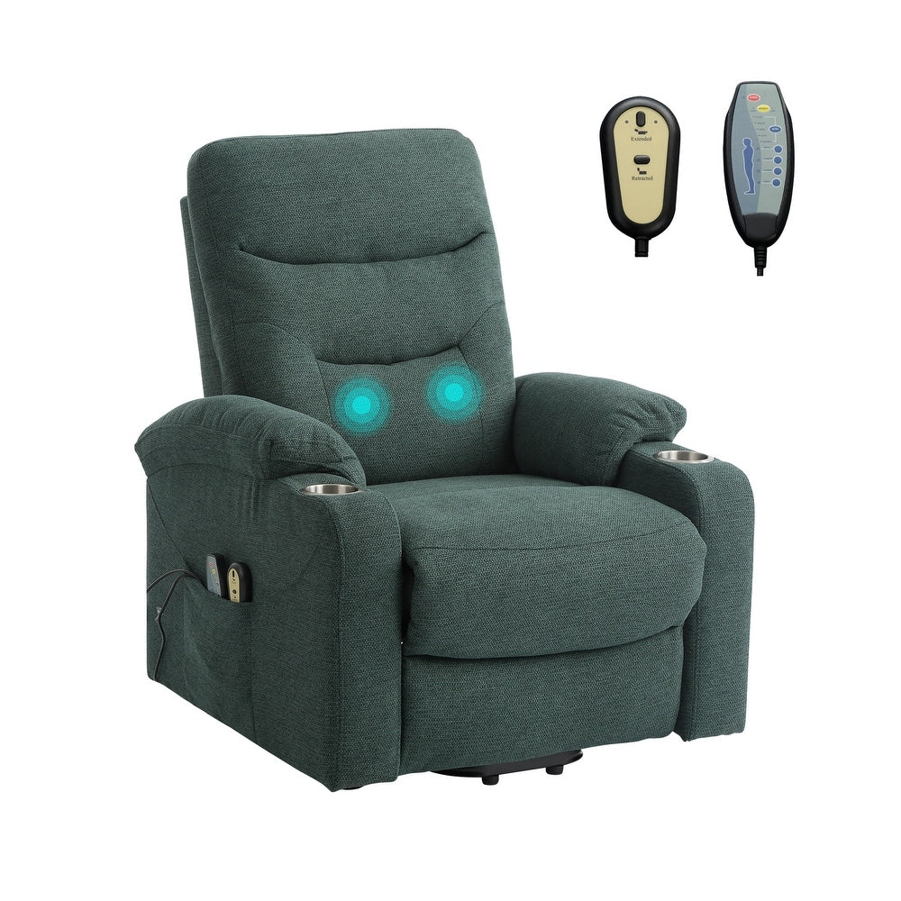 Soft Upholstered Electric Power Recliner Chair with Massage and Cup Holders