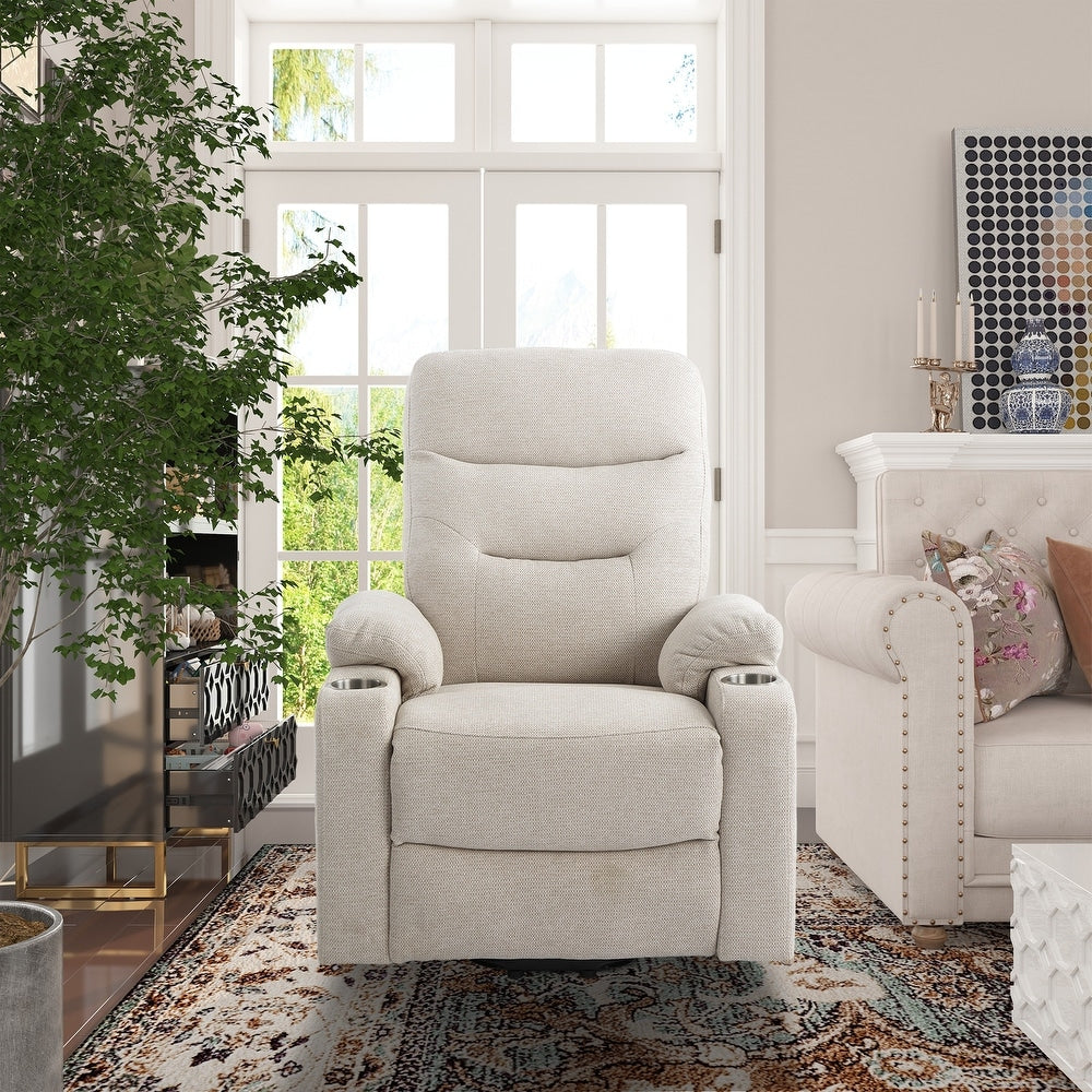 Soft Upholstered Electric Power Recliner Chair with Massage and Cup Holders