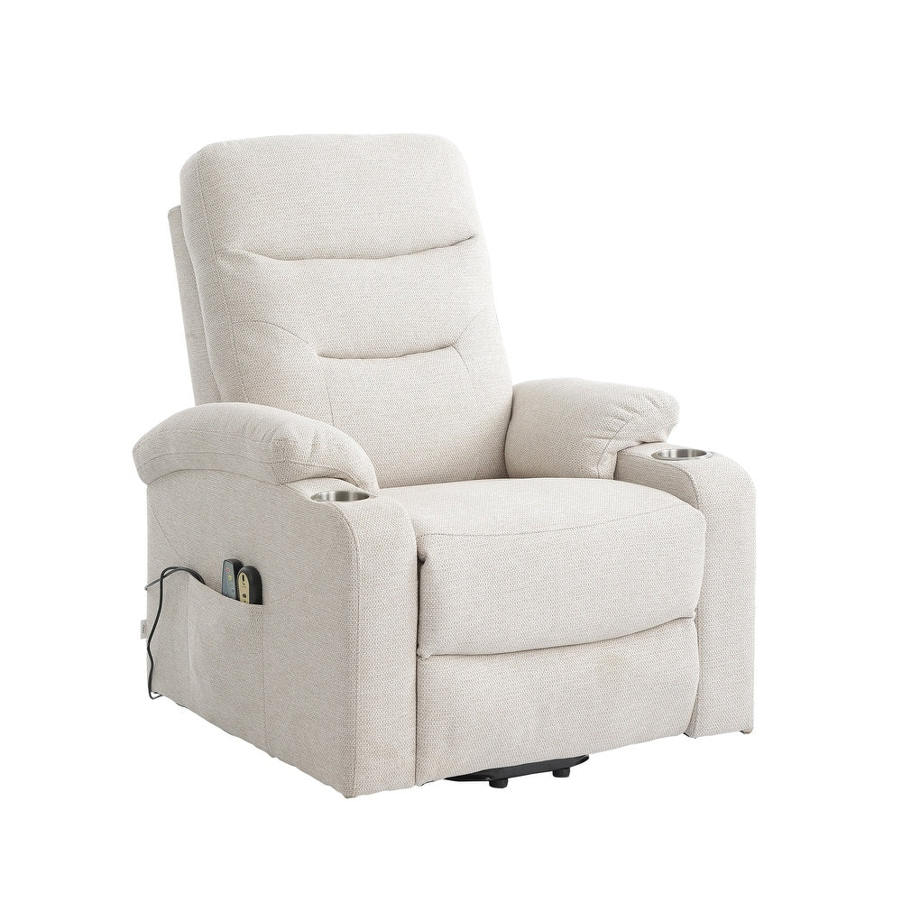 Soft Upholstered Electric Power Recliner Chair with Massage and Cup Holders