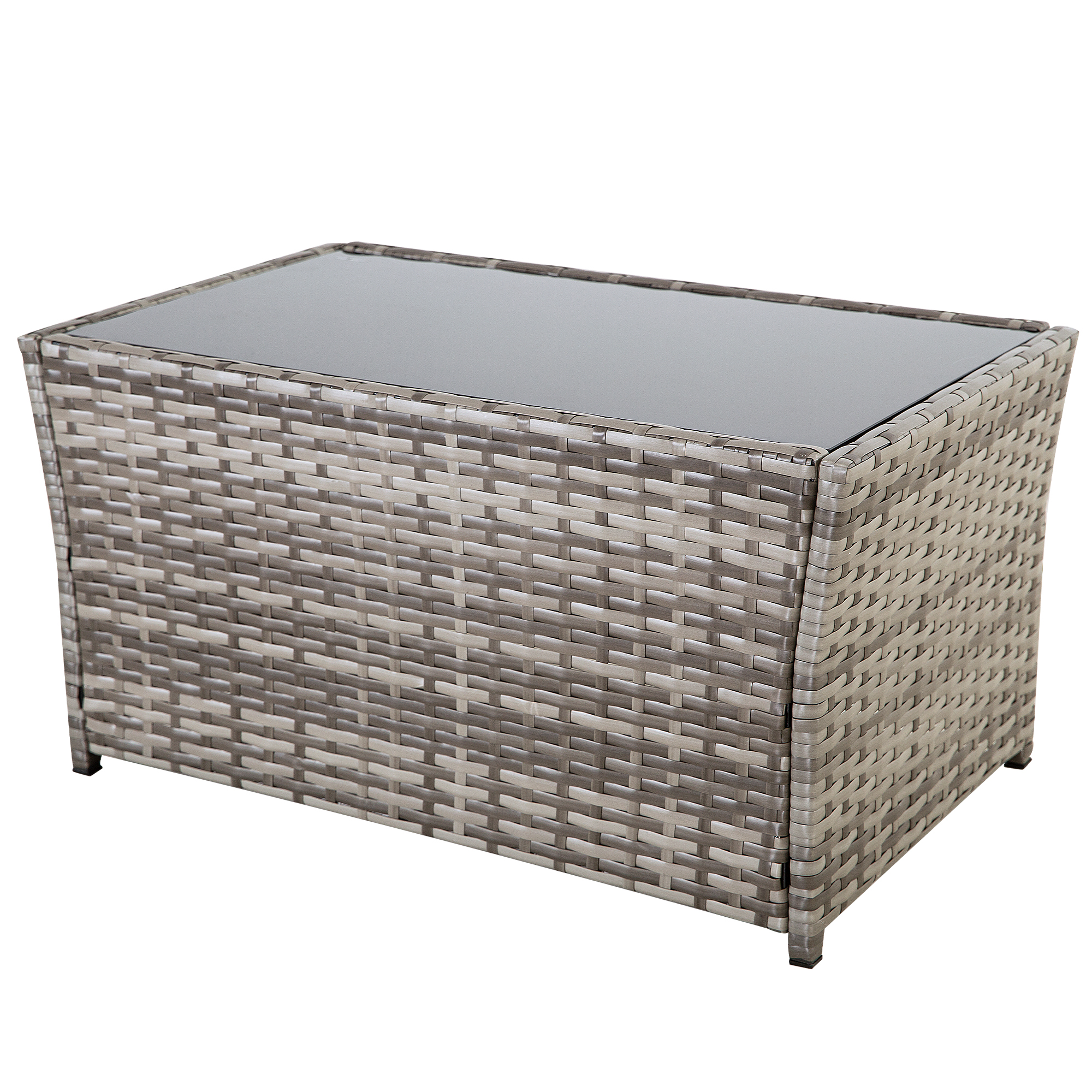 4-Piece PE Rattan Patio Furniture Set – Double Sofa, 2 Armchairs, Coffee Table with Cushions, Weather-Resistant Outdoor Conversation Set, Brown-Blue/Gray/Black-Gray/Black-Blue