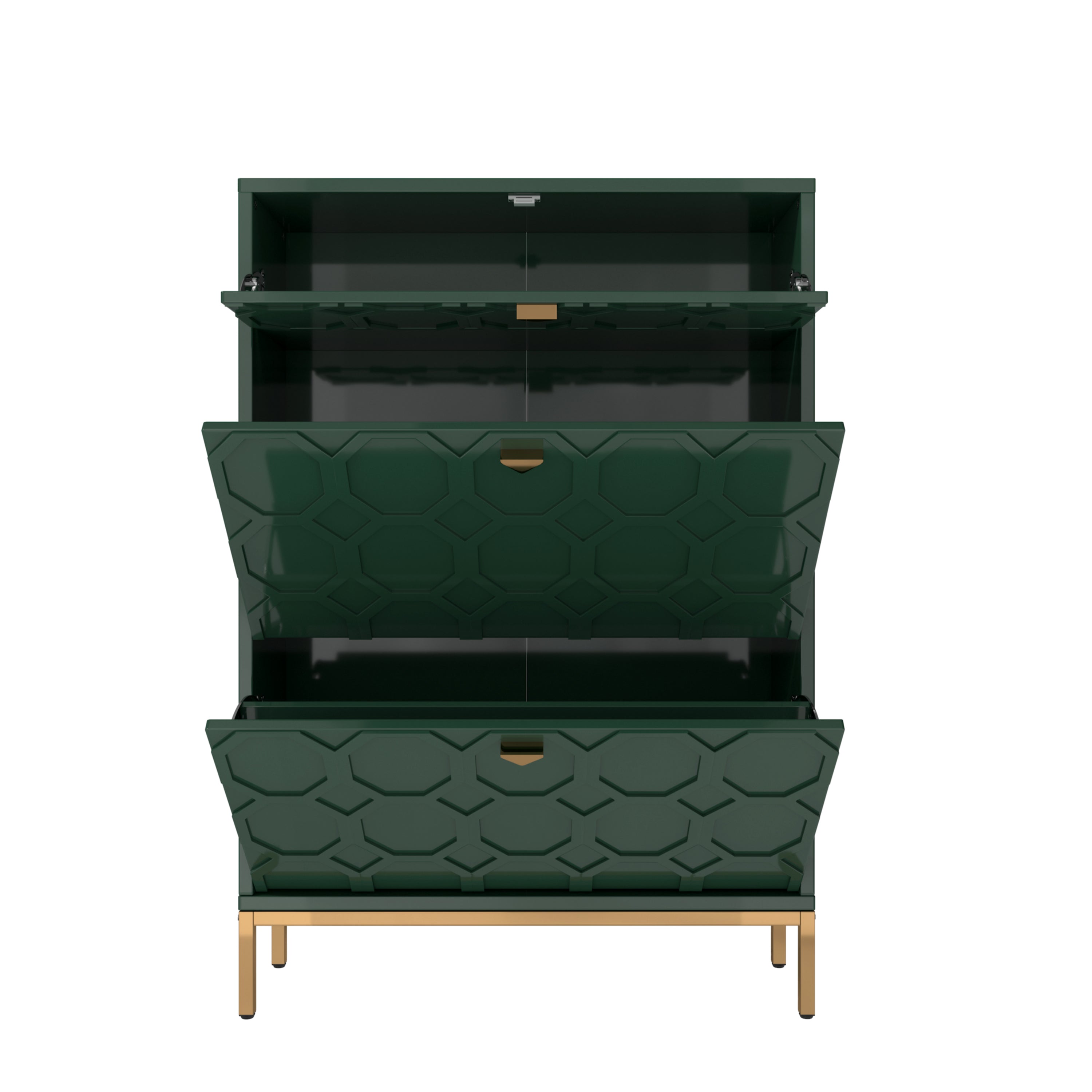 Boyel Living 46.5 in.H x 31.5 in.W White Shoe Storage Cabinet with Drawers and Golden Handle