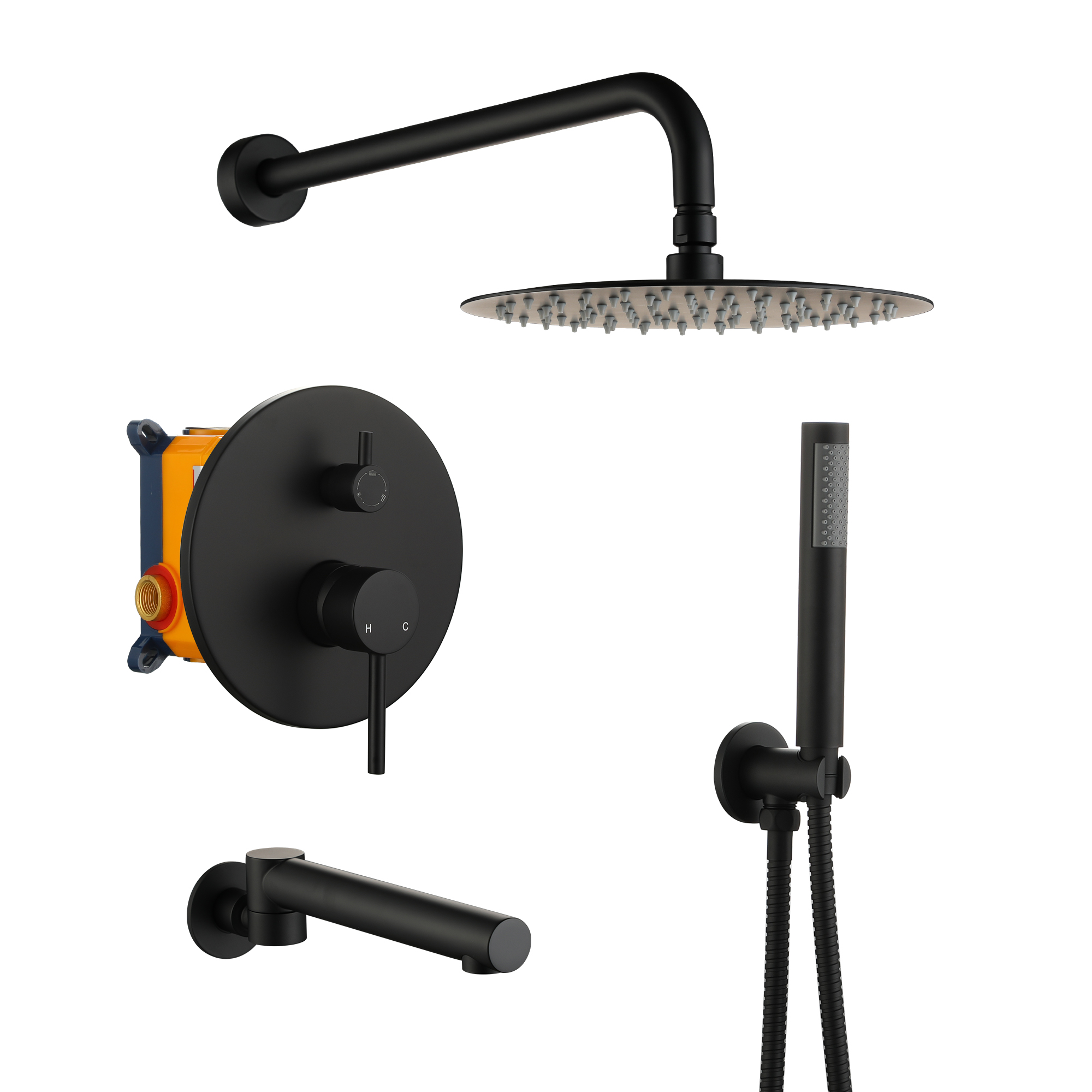 10-Inch Three-function Wall-mounted Round Shower System With Swivel Bathtub Spout