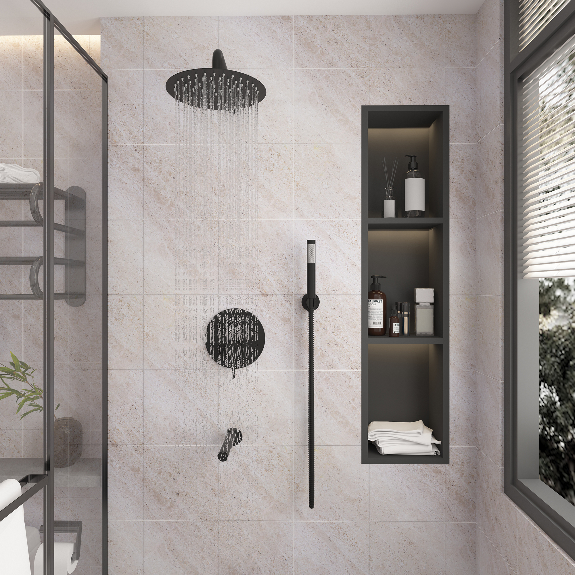 10-Inch Three-function Wall-mounted Round Shower System With Swivel Bathtub Spout