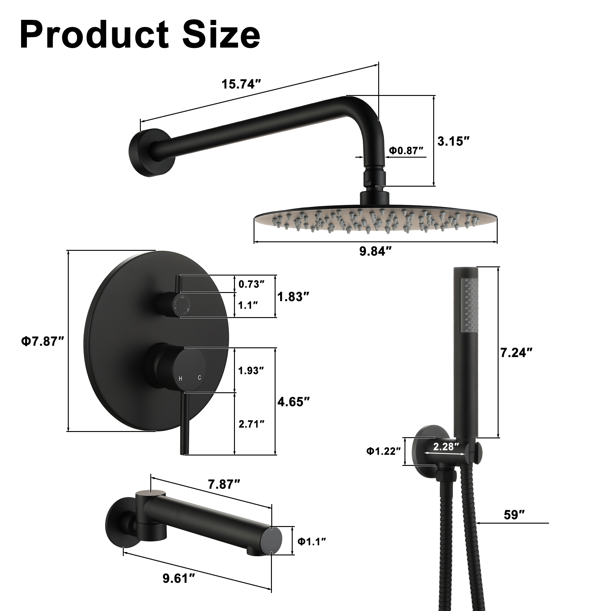 10-Inch Three-function Wall-mounted Round Shower System With Swivel Bathtub Spout