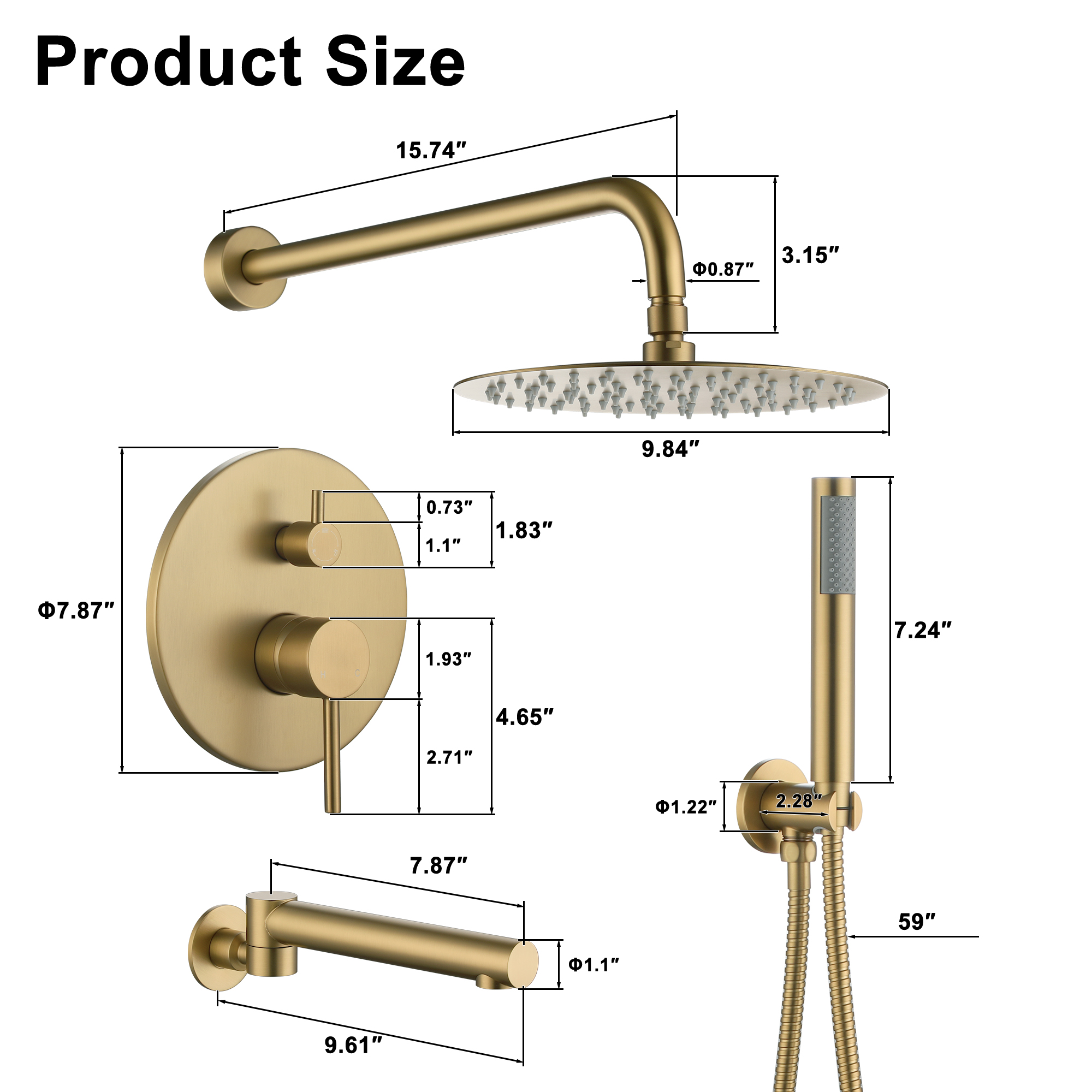 10-Inch Three-function Wall-mounted Round Shower System With Swivel Bathtub Spout