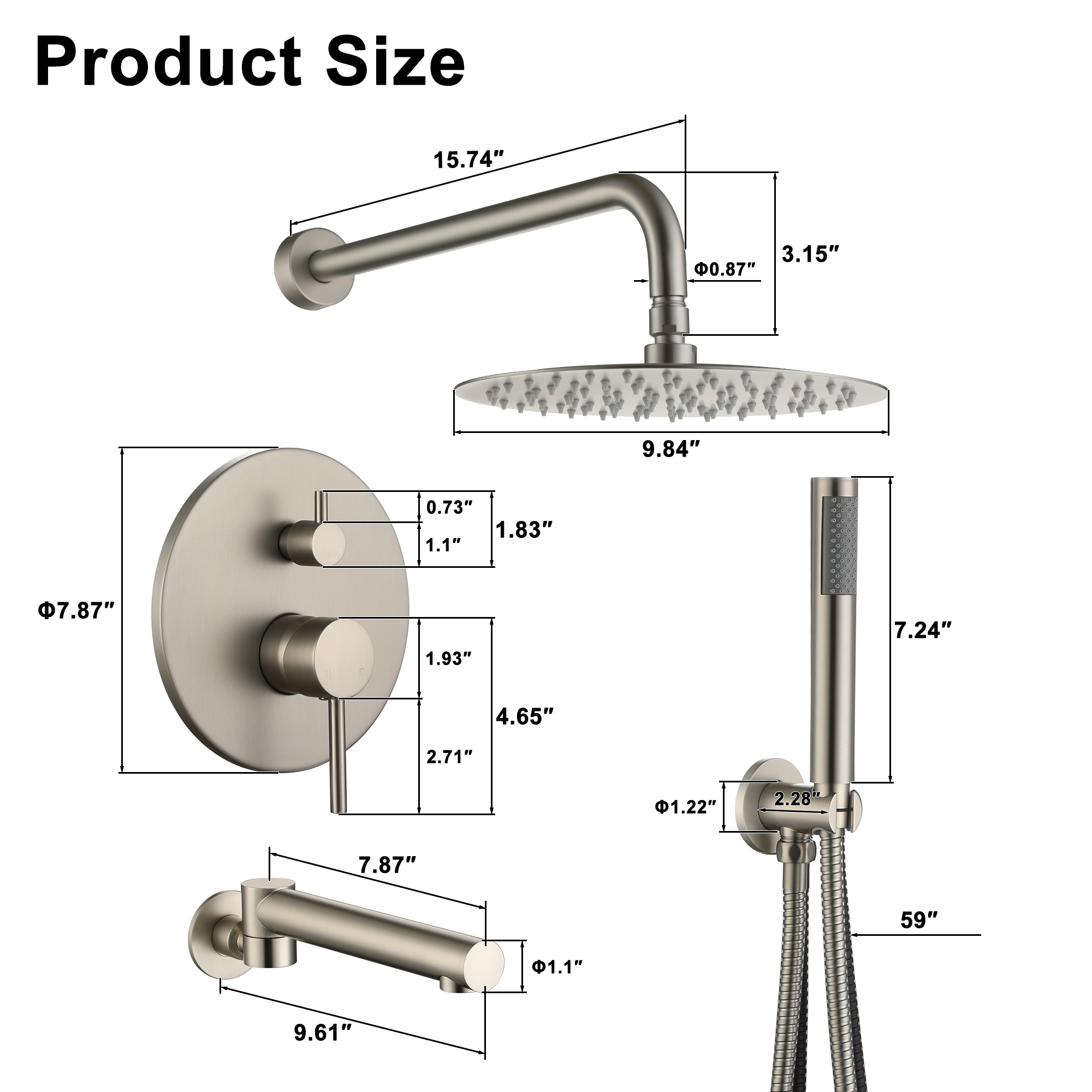10-Inch Three-function Wall-mounted Round Shower System With Swivel Bathtub Spout