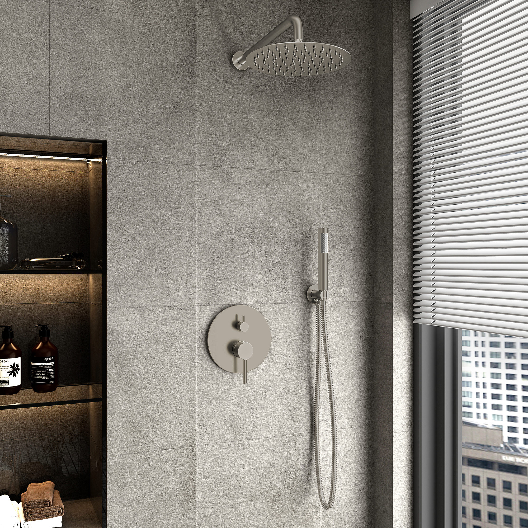 10-Inch Triple Function Wall Mounted Round Shower System with Tub Outlet