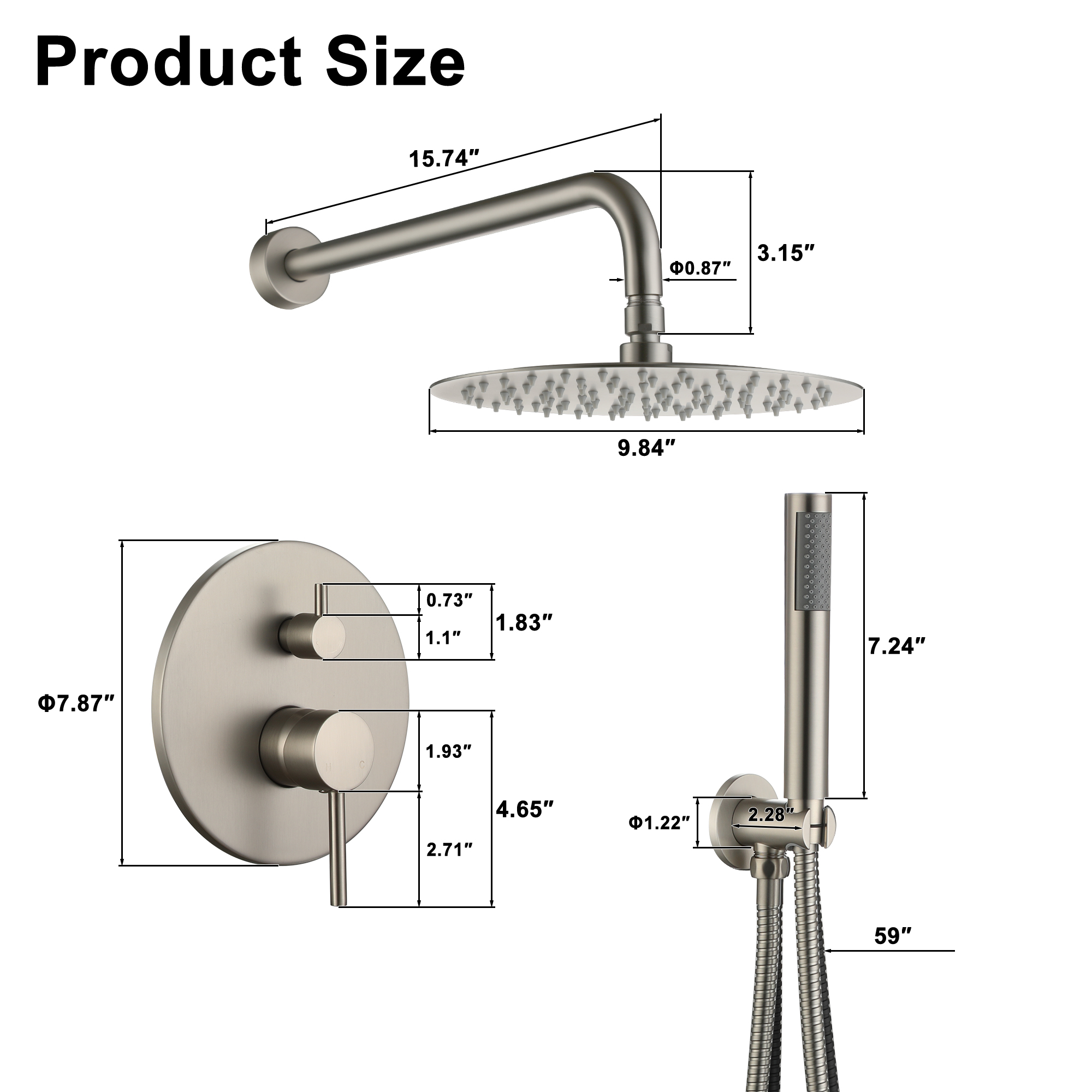 10-Inch Triple Function Wall Mounted Round Shower System with Tub Outlet