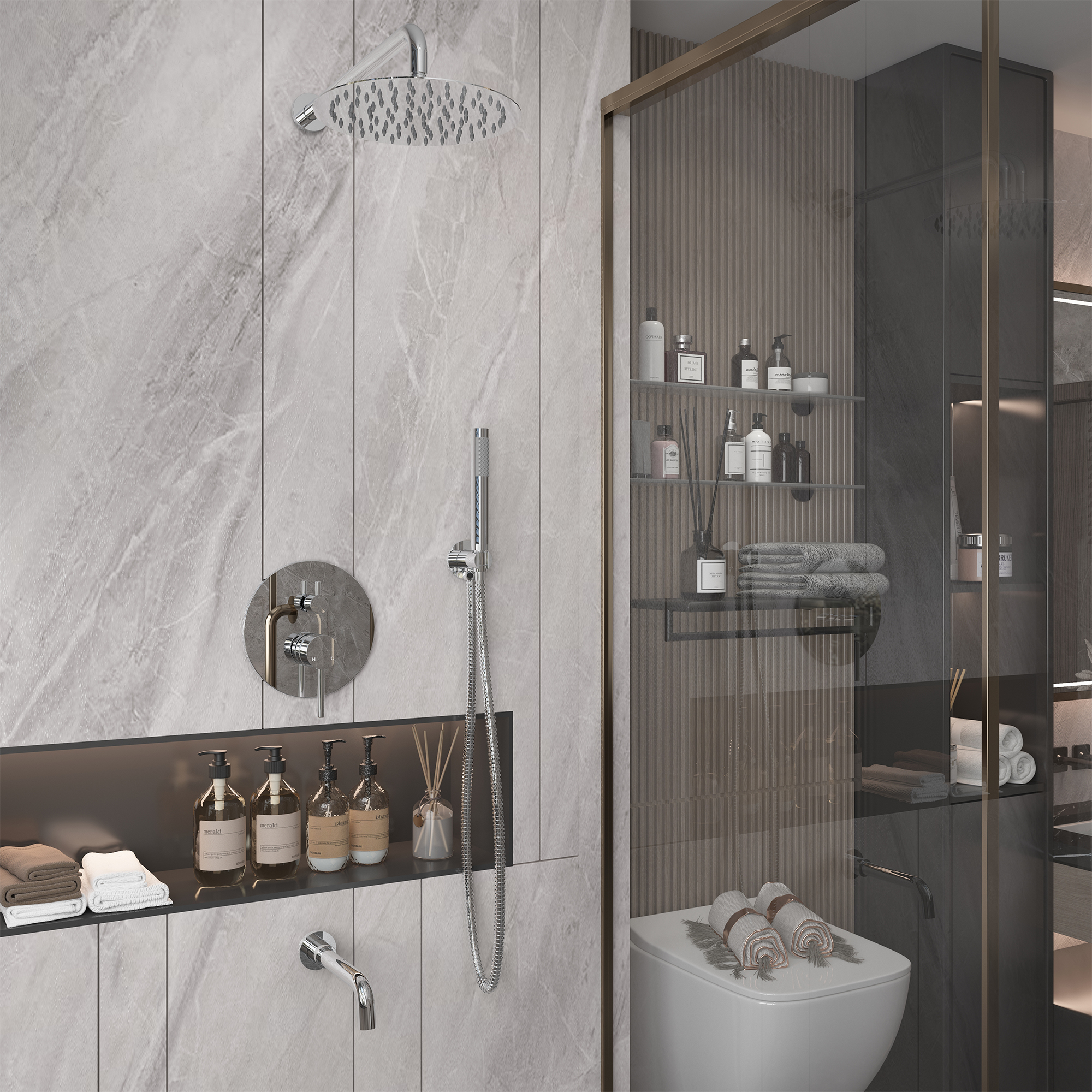 10-Inch Triple Function Wall Mounted Round Shower System with Tub Outlet