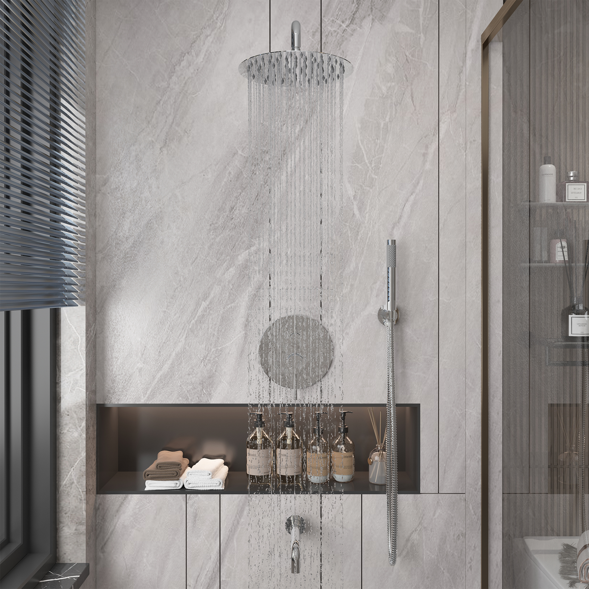 10-Inch Triple Function Wall Mounted Round Shower System with Tub Outlet