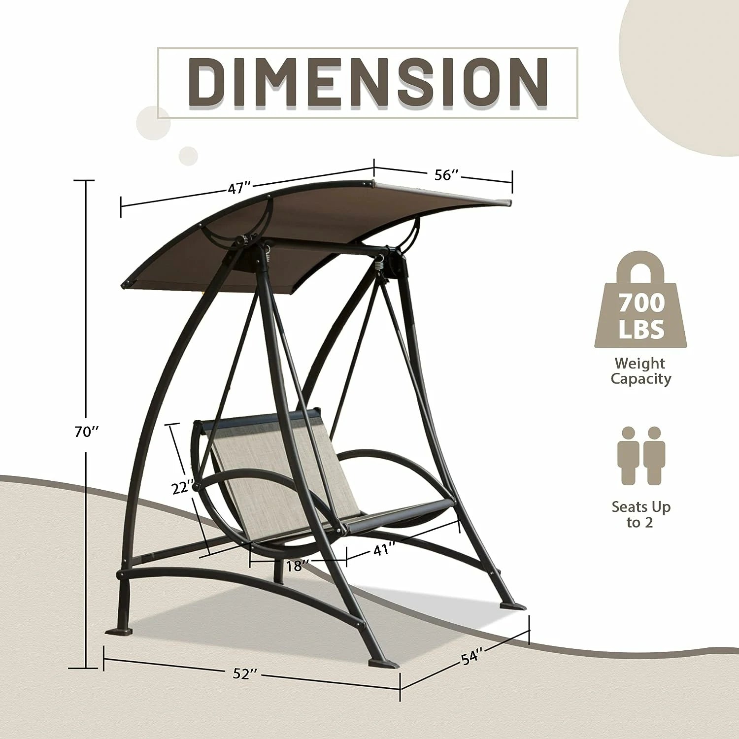 Patio Swing Chair with Adjustable Canopy and Durable Steel Frame Porch Swing Glider for Garden Deck Backyard