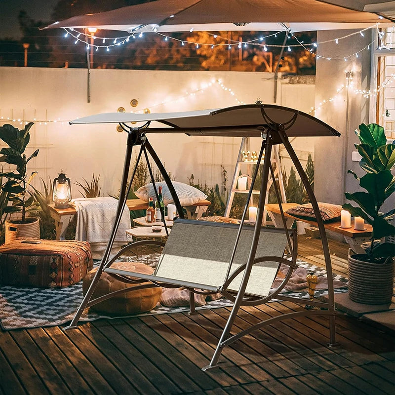 Patio Swing Chair with Adjustable Canopy and Durable Steel Frame Porch Swing Glider for Garden Deck Backyard