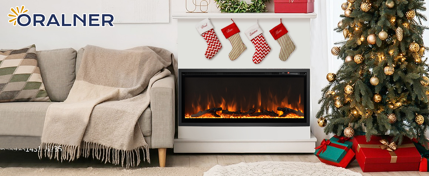 Electric Fireplace in-Wall Recessed with Remote Control and Adjustable Color and Brightness