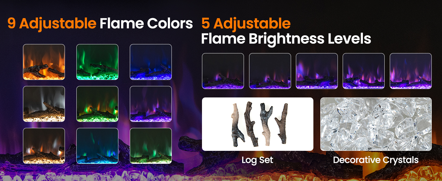 Electric Fireplace in-Wall Recessed with Remote Control and Adjustable Color and Brightness
