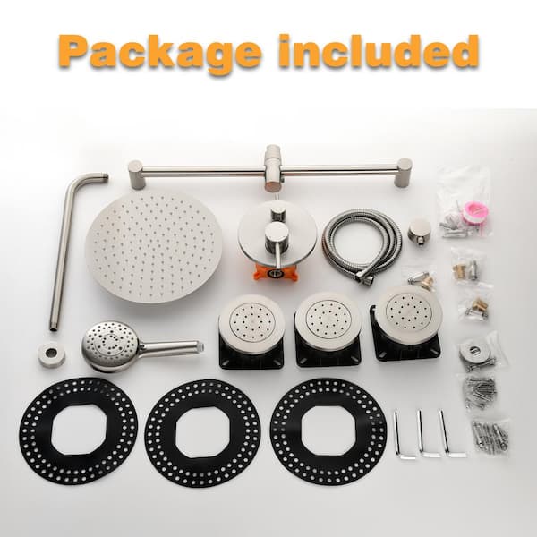 3-Spray Square High Pressure Deluxe Wall Bar Shower Kit with Slide Bar and 3-Body Spray in Brushed Nickel/Matte Black-Mondawe