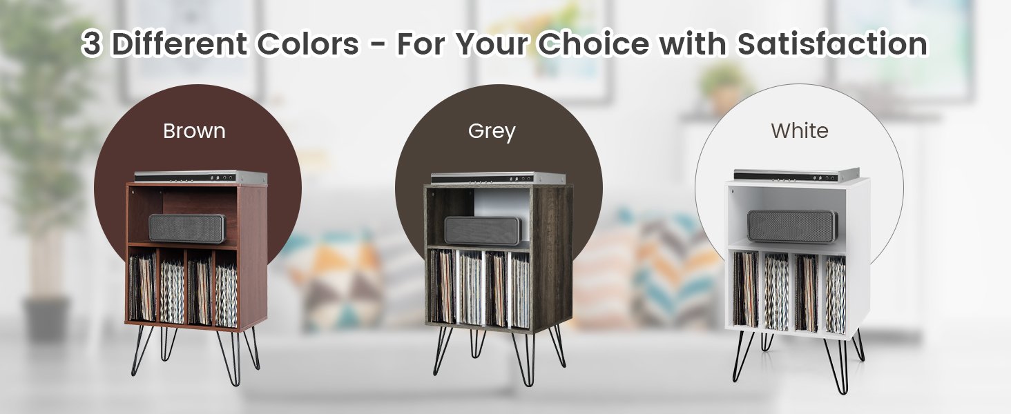 Freestanding Record Player Stand Record Storage Cabinet with Metal Legs