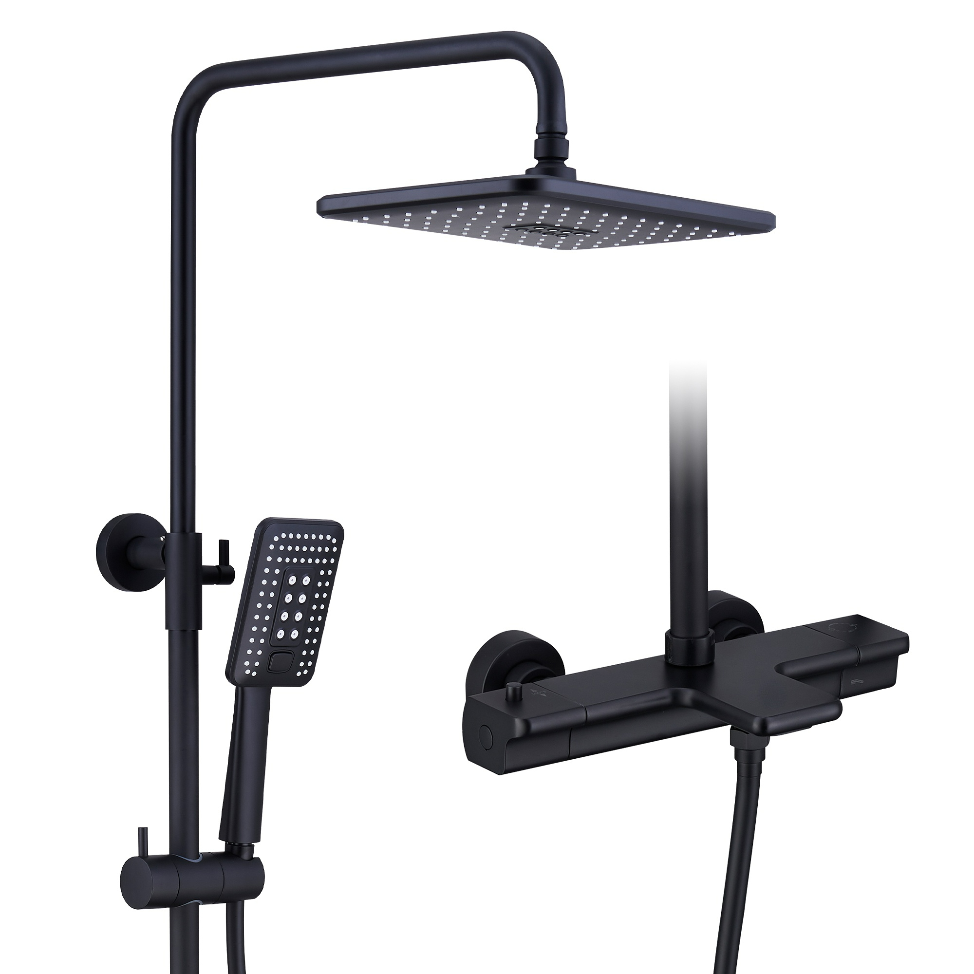 11.4*7.5" Thermostatic Rain Shower System with Tub Spout in Matte Black