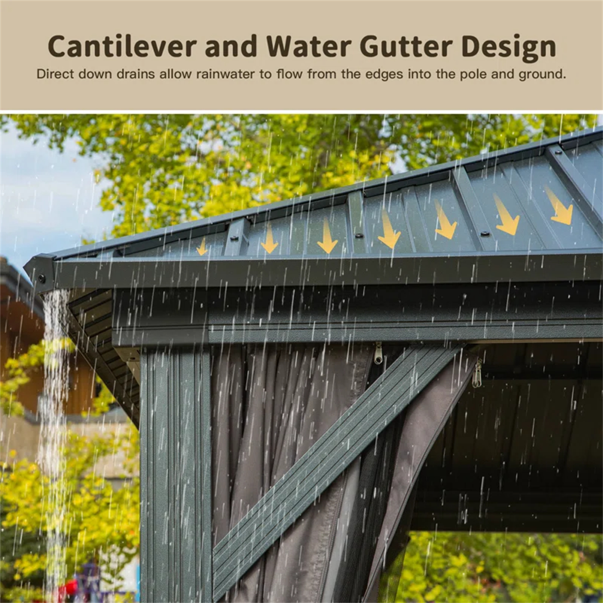 10ftx12ft Outdoor Aluminum Gazebos Galvanized Steel Double Canopy with Curtains Netting for Patio Deck Backyard Grill