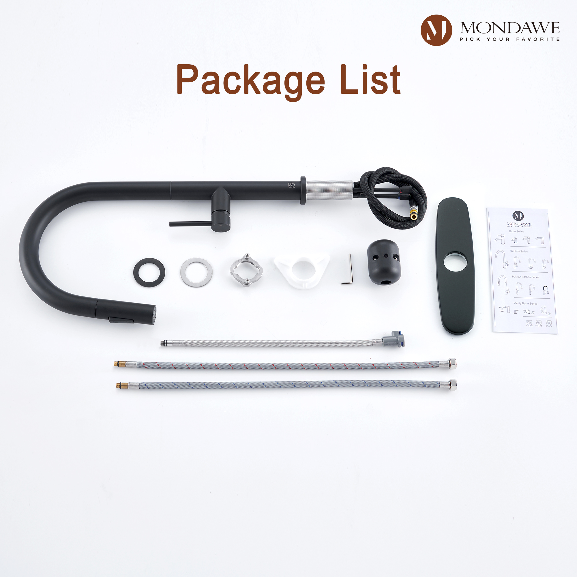 MB-Single Handle Deck Mount High Arc Pull Down Kitchen Faucet with Accessories-Mondawe