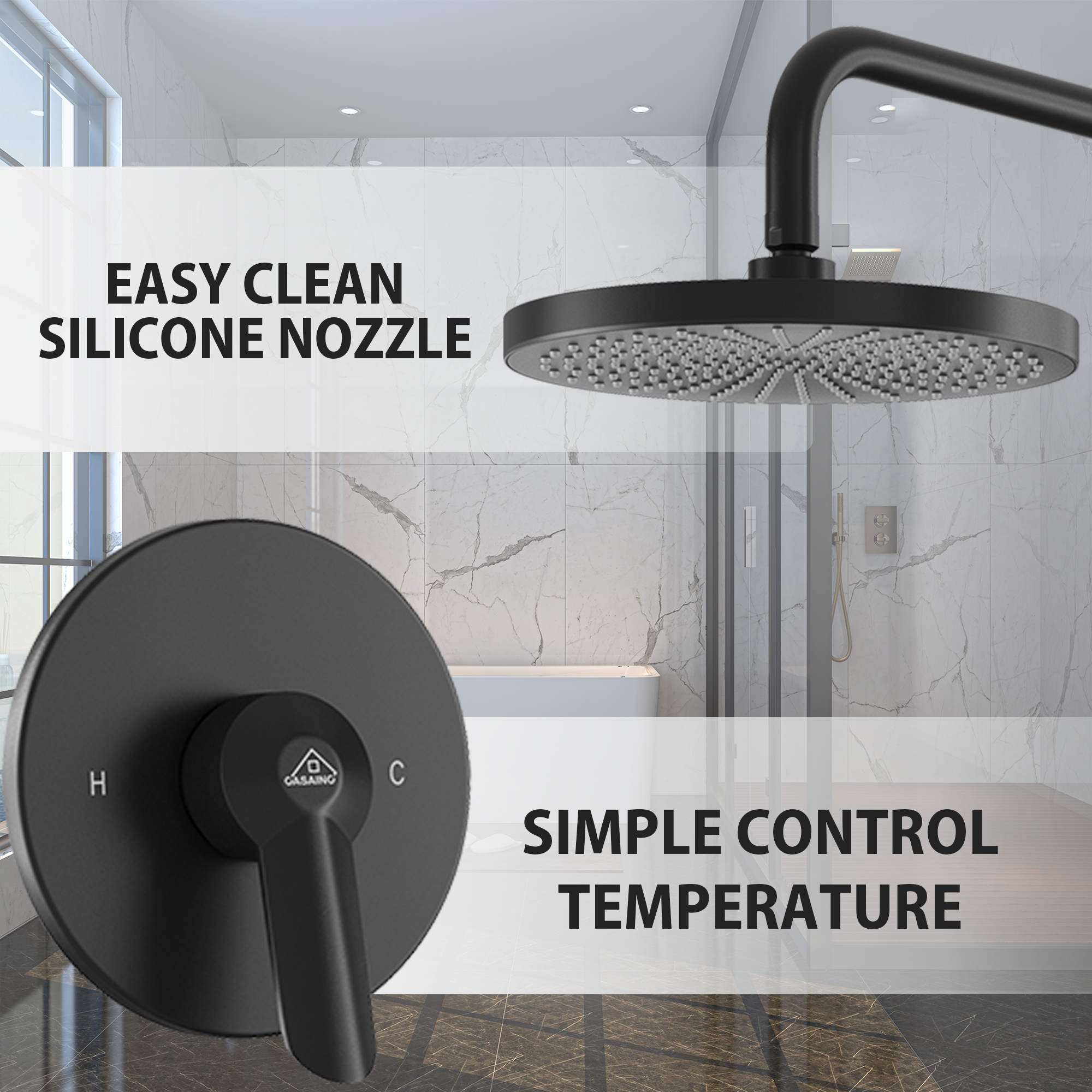 2-Spray Patterns 10 in. Wall Mount Handheld Shower Head 1.8 GPM Shower Faucet in Matte Black