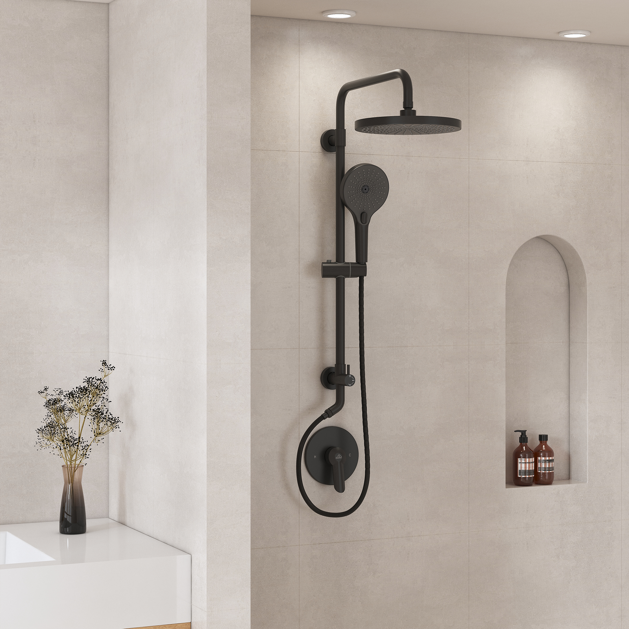 2-Spray Patterns 10 in. Wall Mount Handheld Shower Head 1.8 GPM Shower Faucet in Matte Black