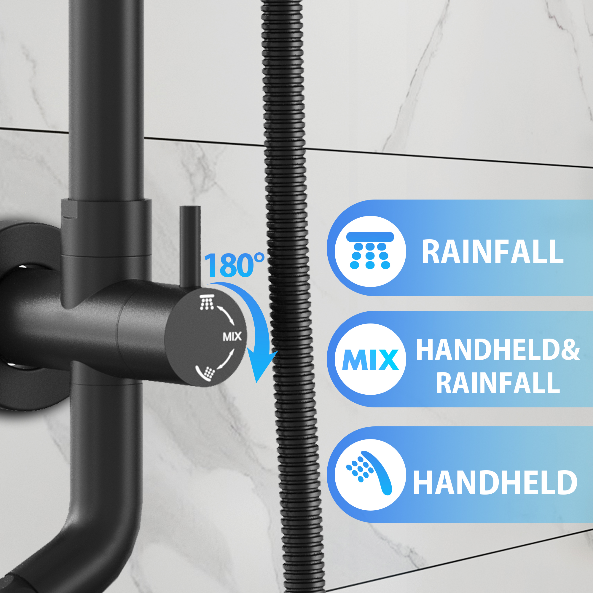 2-Spray Patterns 10 in. Wall Mount Handheld Shower Head 1.8 GPM Shower Faucet in Matte Black