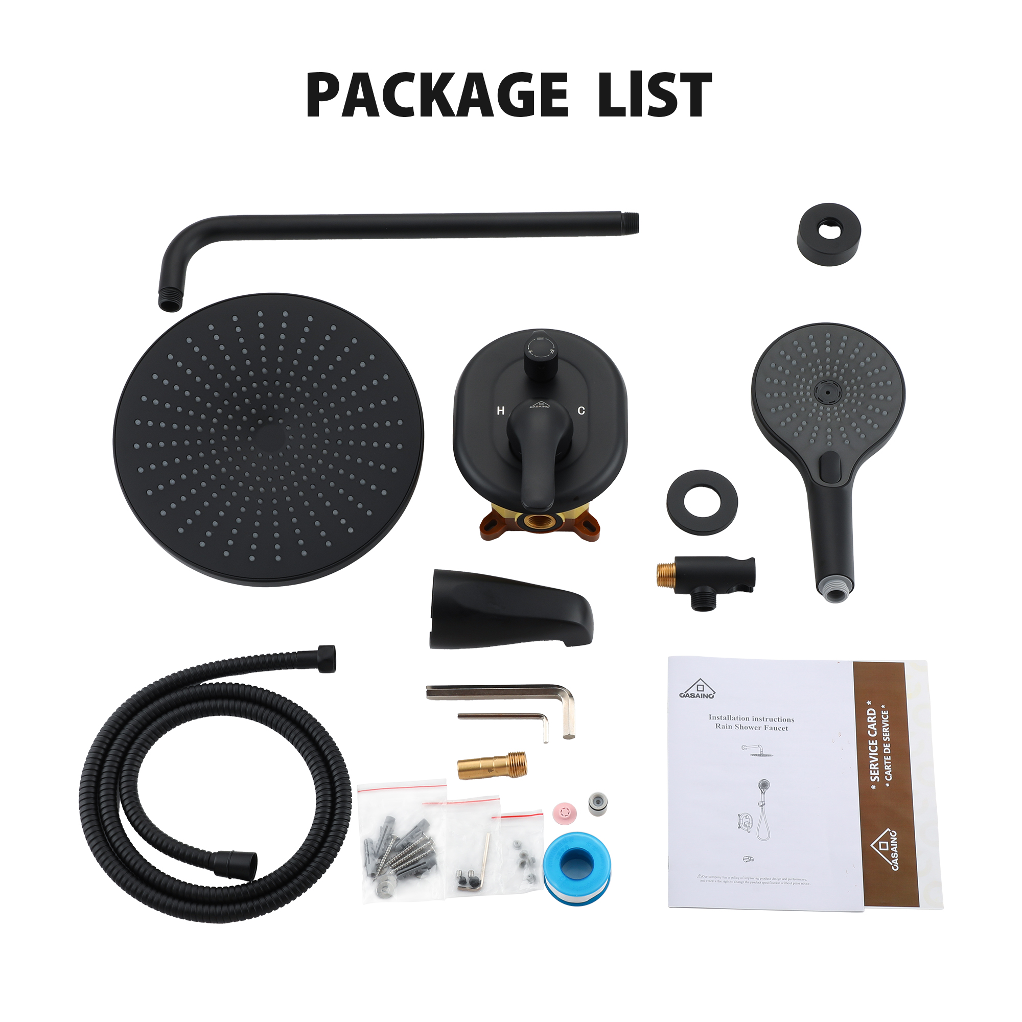 3-Spray Patterns Wall Mount Handheld Shower Head with Tub Faucet and 10 in. Shower Head 1.8 GPM in Matte Black