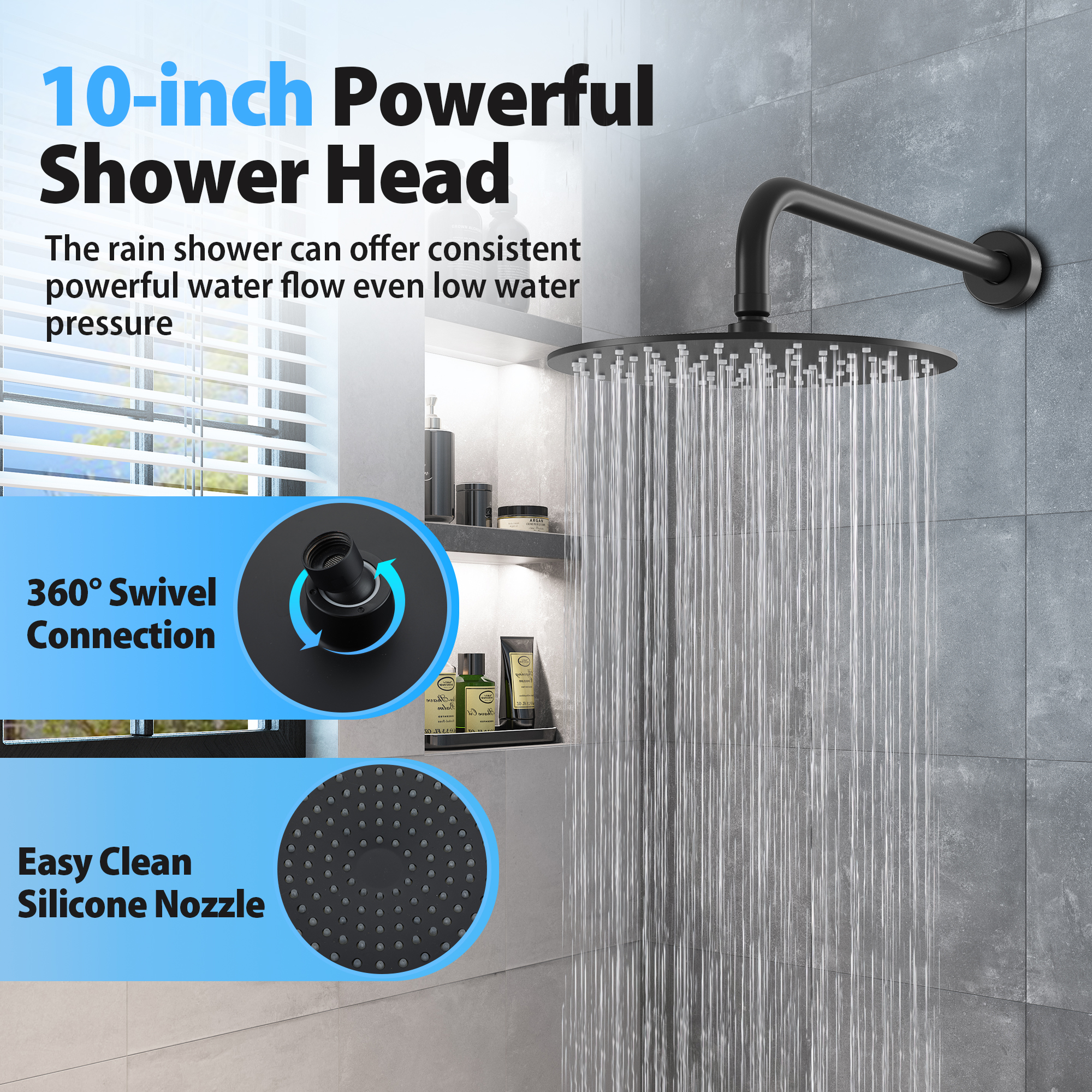 3-Spray Patterns Wall Mount Handheld Shower Head with Tub Faucet and 10 in. Shower Head 1.8 GPM in Matte Black