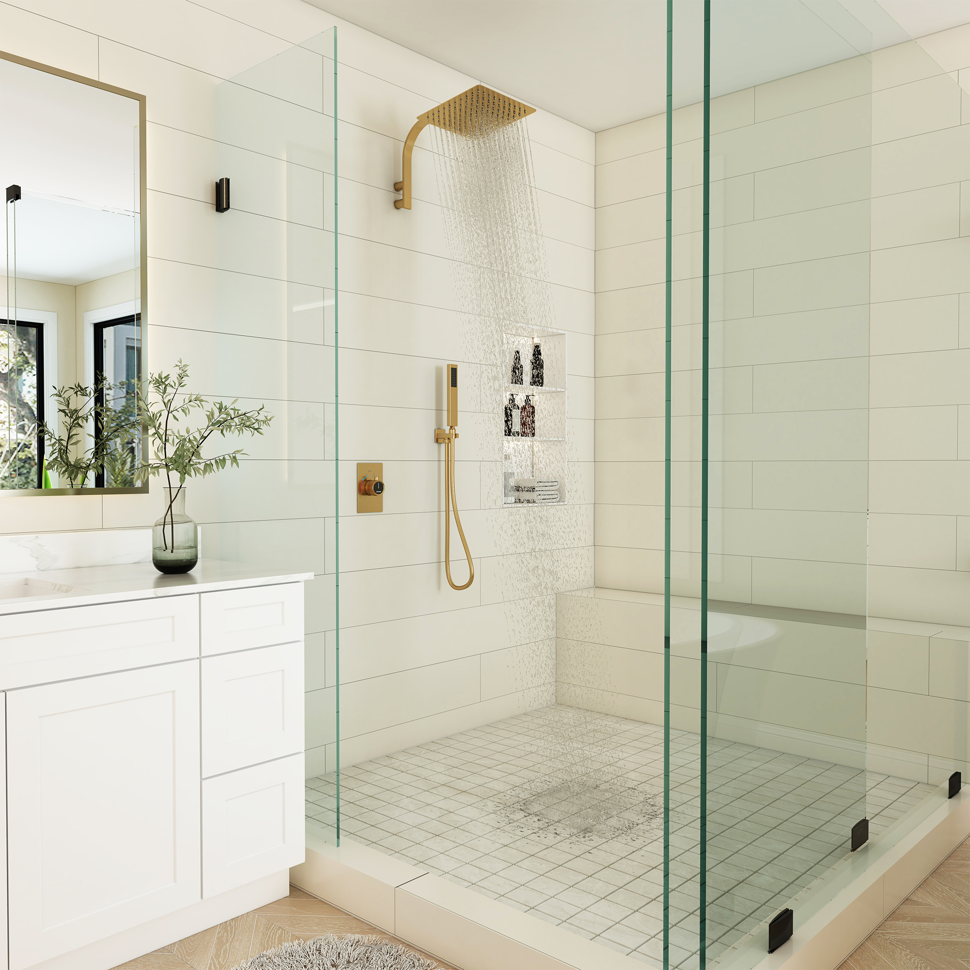 2-Function Single Handle 1-Spray Shower Faucet 1.8 GPM with Easy to Install in. Brushed Gold/Brushed Nickel