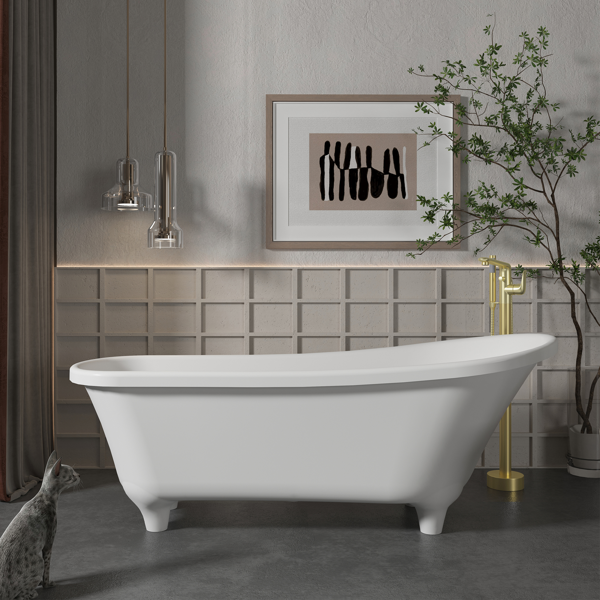 Stand Alone Brass Tub Faucet Waterfall Freestanding Bathtub Filler with Hand Shower Matte Black /Brushed Nickel /Brushed Gold /Chrome Plated