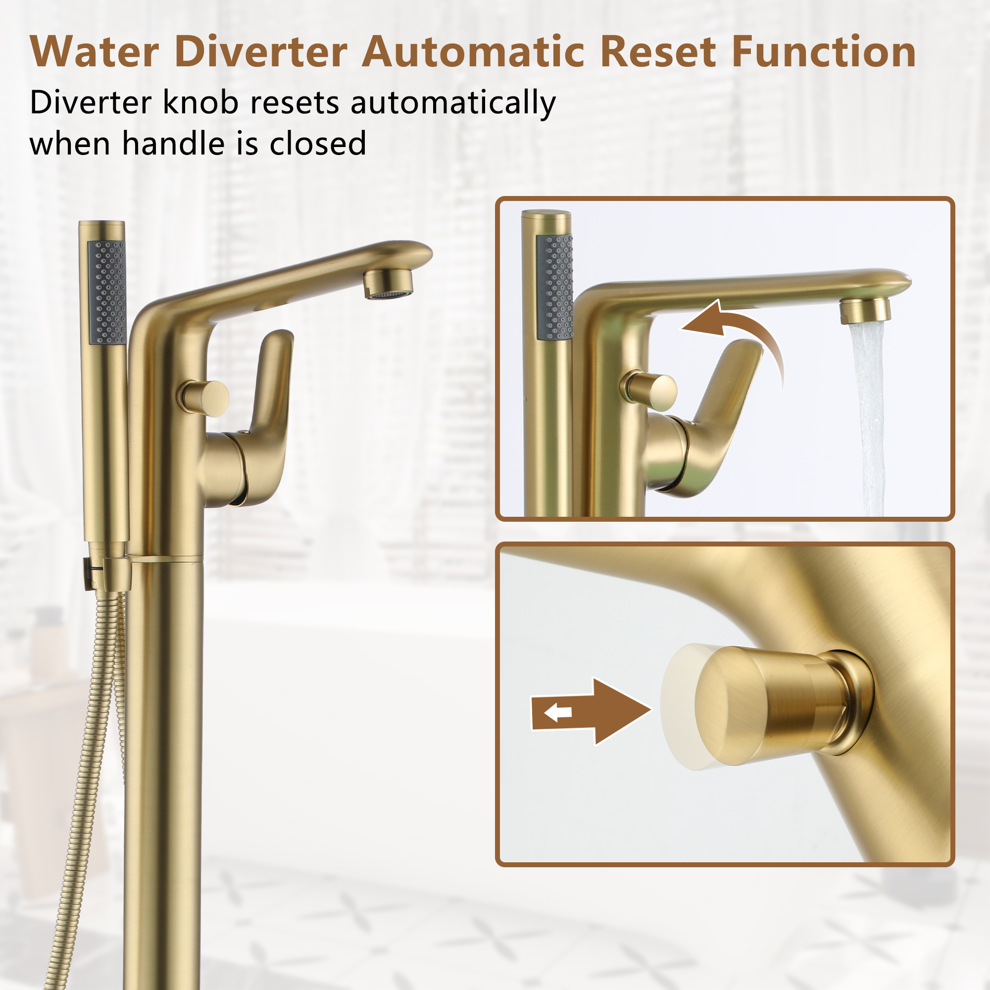 Stand Alone Brass Tub Faucet Waterfall Freestanding Bathtub Filler with Hand Shower Matte Black /Brushed Nickel /Brushed Gold /Chrome Plated