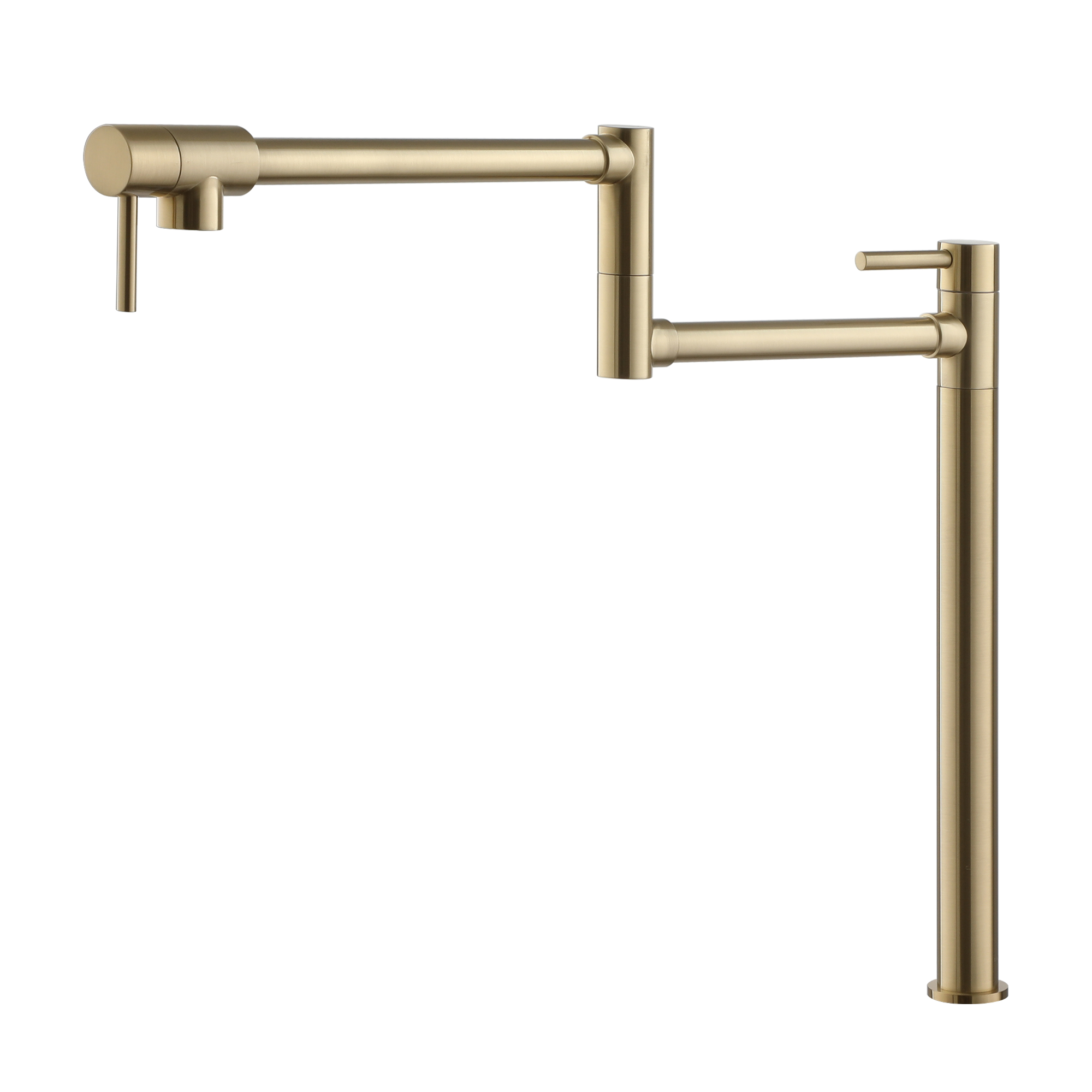 Deck Mount Pot Filler Faucet, Folding Kitchen Faucet with Stretchable Double Joint Swing Arms in Brass Brushed Gold/Brushed Nickel/Chrome Plating/Matte Black