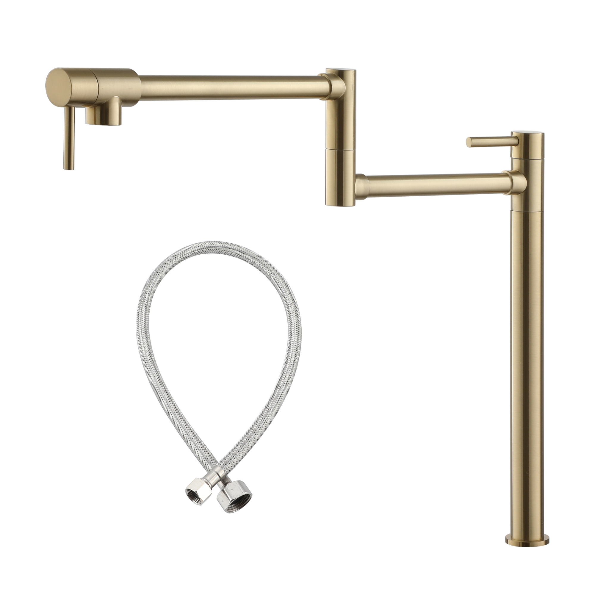 Deck Mount Pot Filler Faucet, Folding Kitchen Faucet with Stretchable Double Joint Swing Arms in Brass Brushed Gold/Brushed Nickel/Chrome Plating/Matte Black