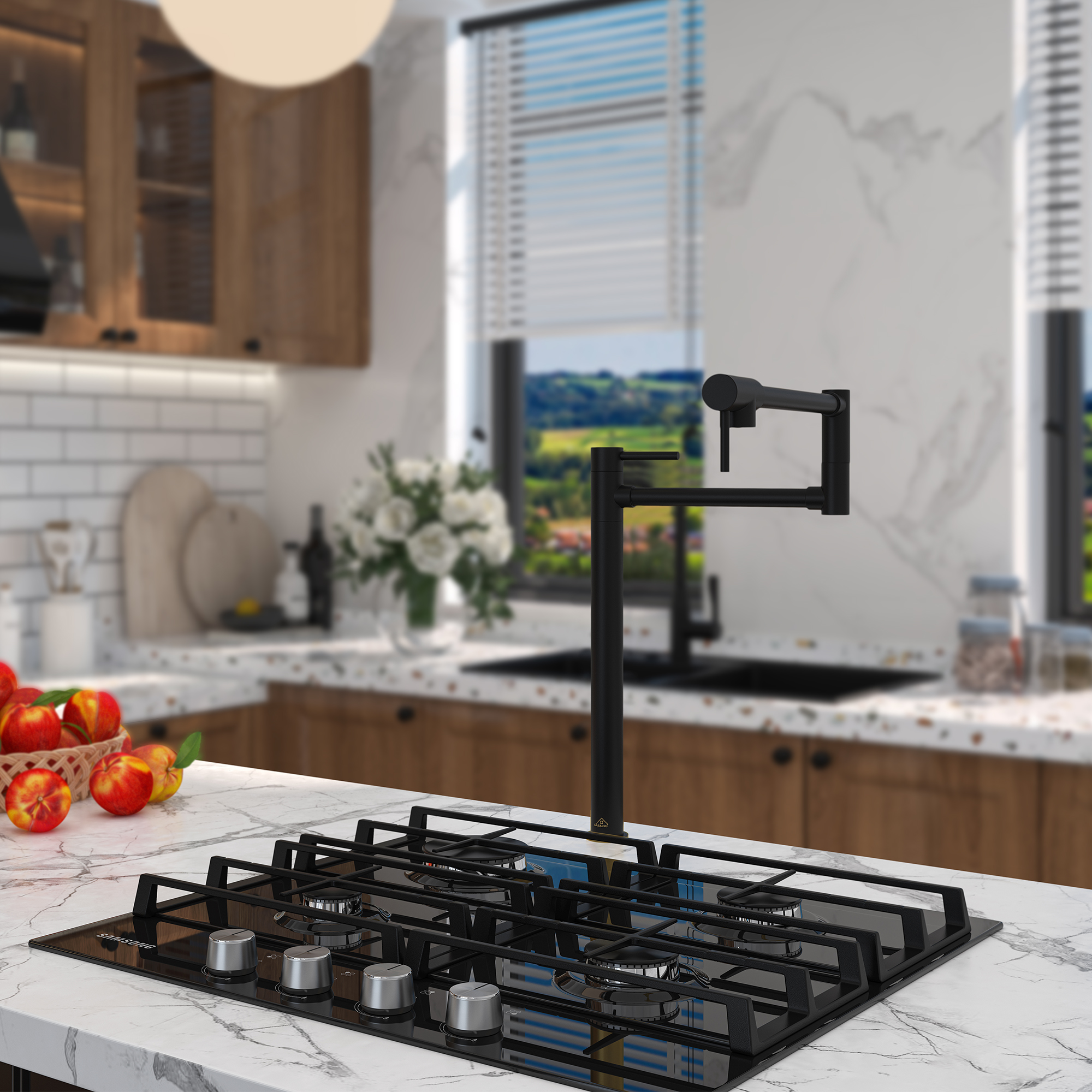 Deck Mount Pot Filler Faucet, Folding Kitchen Faucet with Stretchable Double Joint Swing Arms in Brass Brushed Gold/Brushed Nickel/Chrome Plating/Matte Black