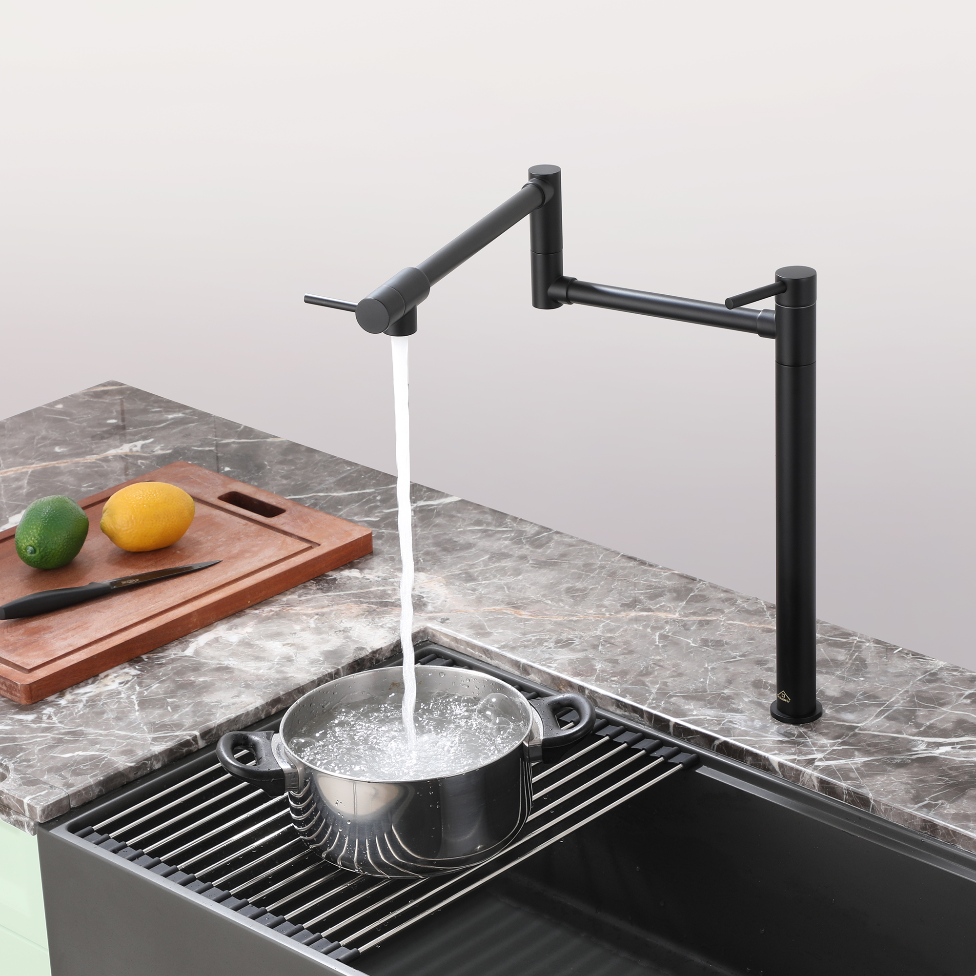 Deck Mount Pot Filler Faucet, Folding Kitchen Faucet with Stretchable Double Joint Swing Arms in Brass Brushed Gold/Brushed Nickel/Chrome Plating/Matte Black