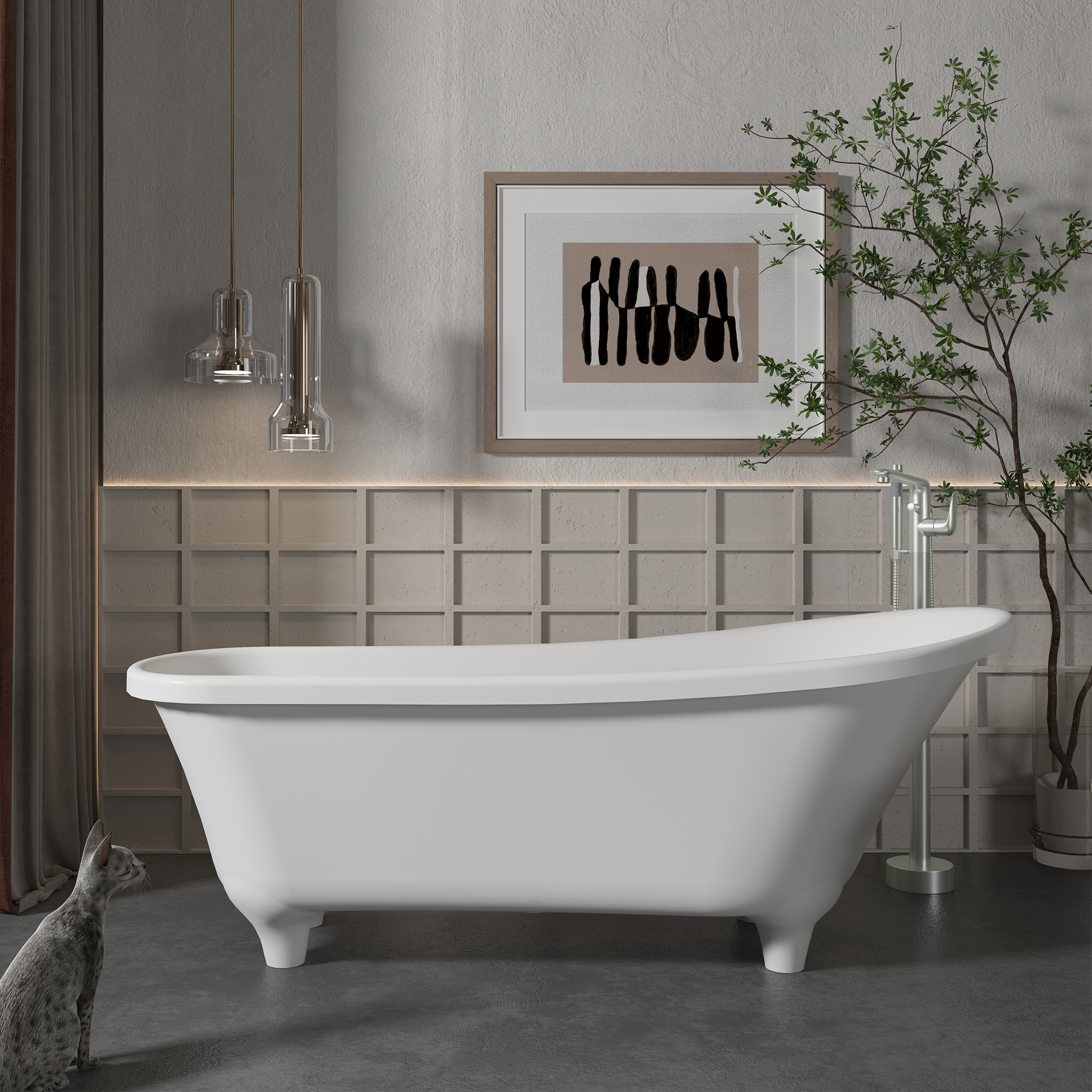 Stand Alone Brass Tub Faucet Waterfall Freestanding Bathtub Filler with Hand Shower Matte Black /Brushed Nickel /Brushed Gold /Chrome Plated