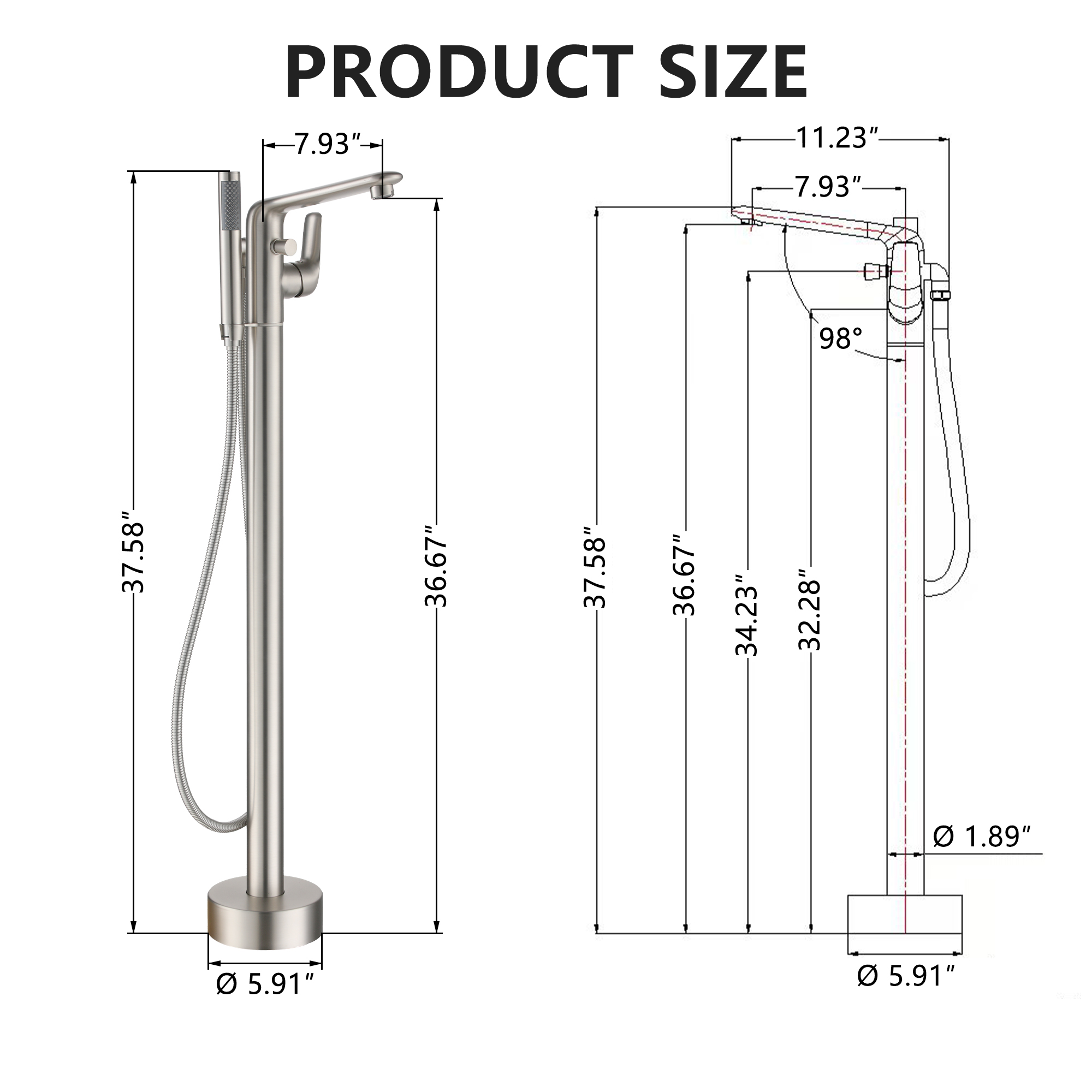 Stand Alone Brass Tub Faucet Waterfall Freestanding Bathtub Filler with Hand Shower Matte Black /Brushed Nickel /Brushed Gold /Chrome Plated