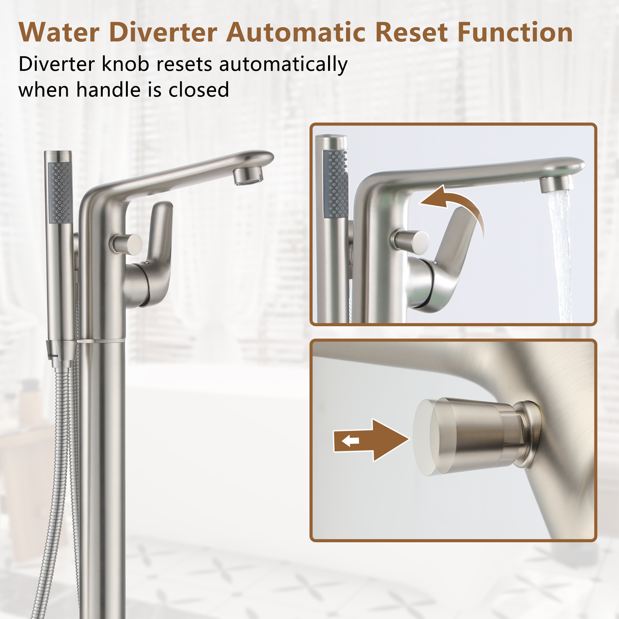 Stand Alone Brass Tub Faucet Waterfall Freestanding Bathtub Filler with Hand Shower Matte Black /Brushed Nickel /Brushed Gold /Chrome Plated