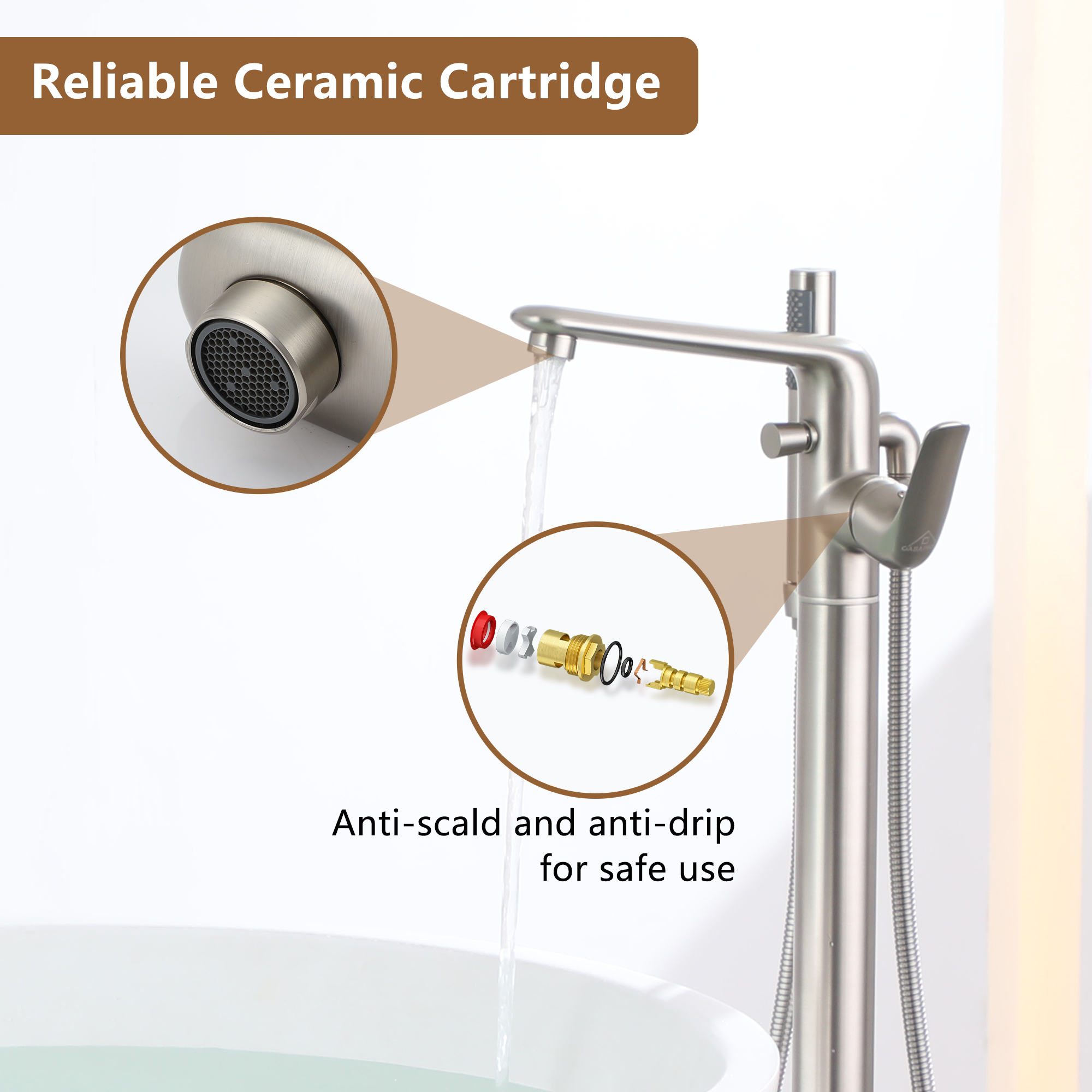 Stand Alone Brass Tub Faucet Waterfall Freestanding Bathtub Filler with Hand Shower Matte Black /Brushed Nickel /Brushed Gold /Chrome Plated